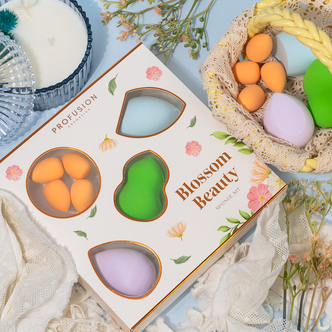 Profusion Cosmetics Petal Perfect Blossom Beauty Sponge Set for face application, soft and versatile makeup sponges.