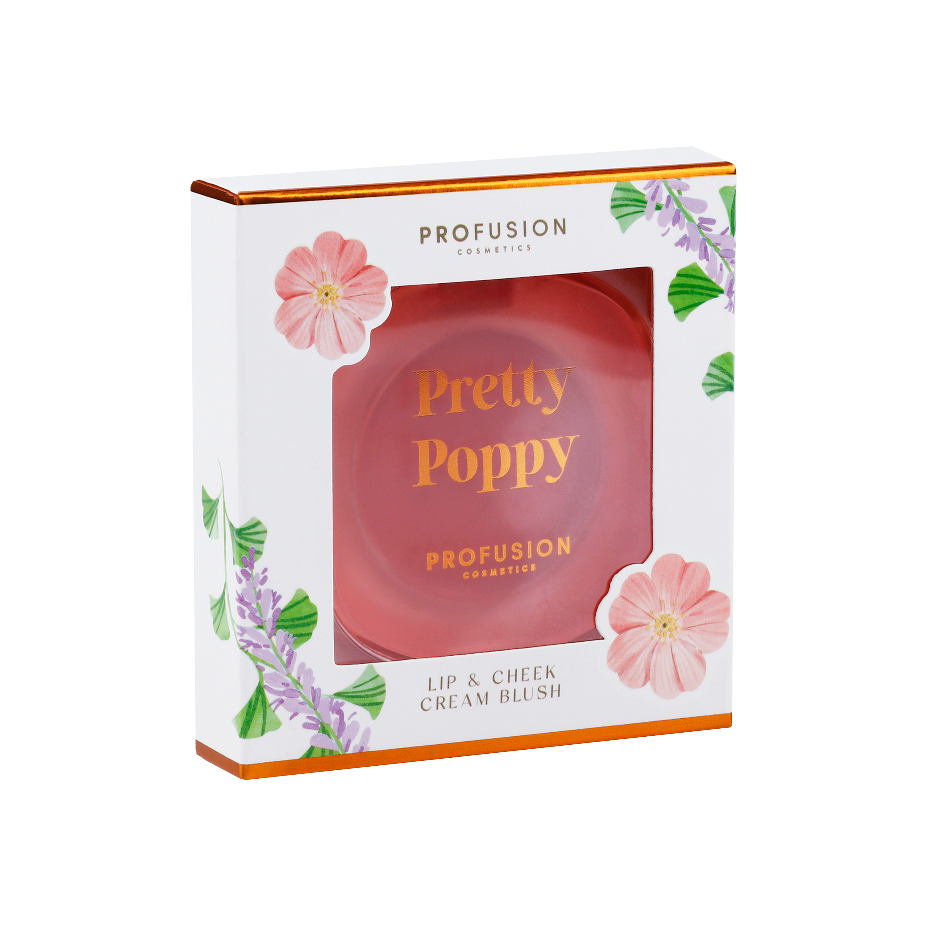 Profusion Cosmetics Petal Perfect Pretty Poppy lip and cheek cream blush in a soft pink shade, applied on face for a natural glow.