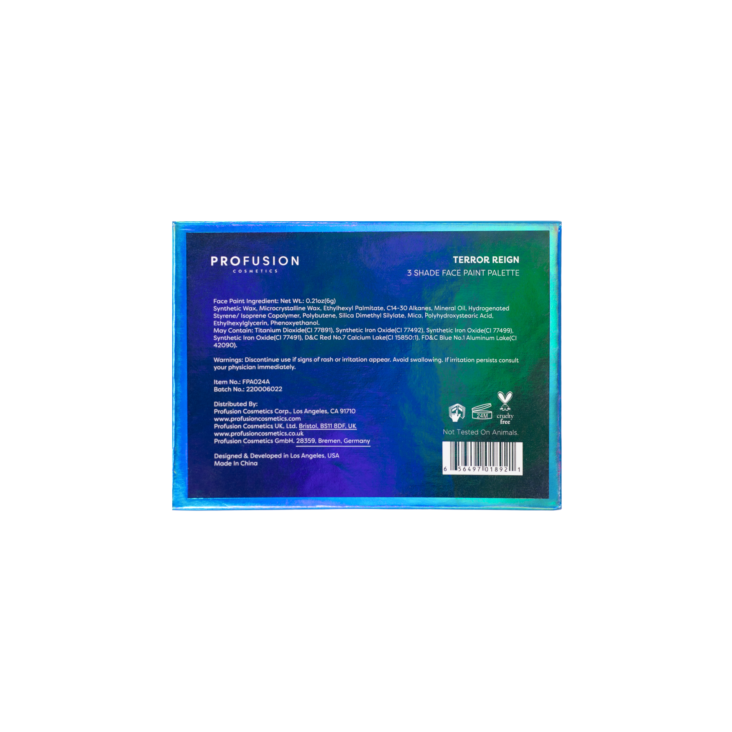 Profusion Cosmetics Sea Witch face paint with intricate blue and green ocean-inspired design for costume or theatrical makeup.