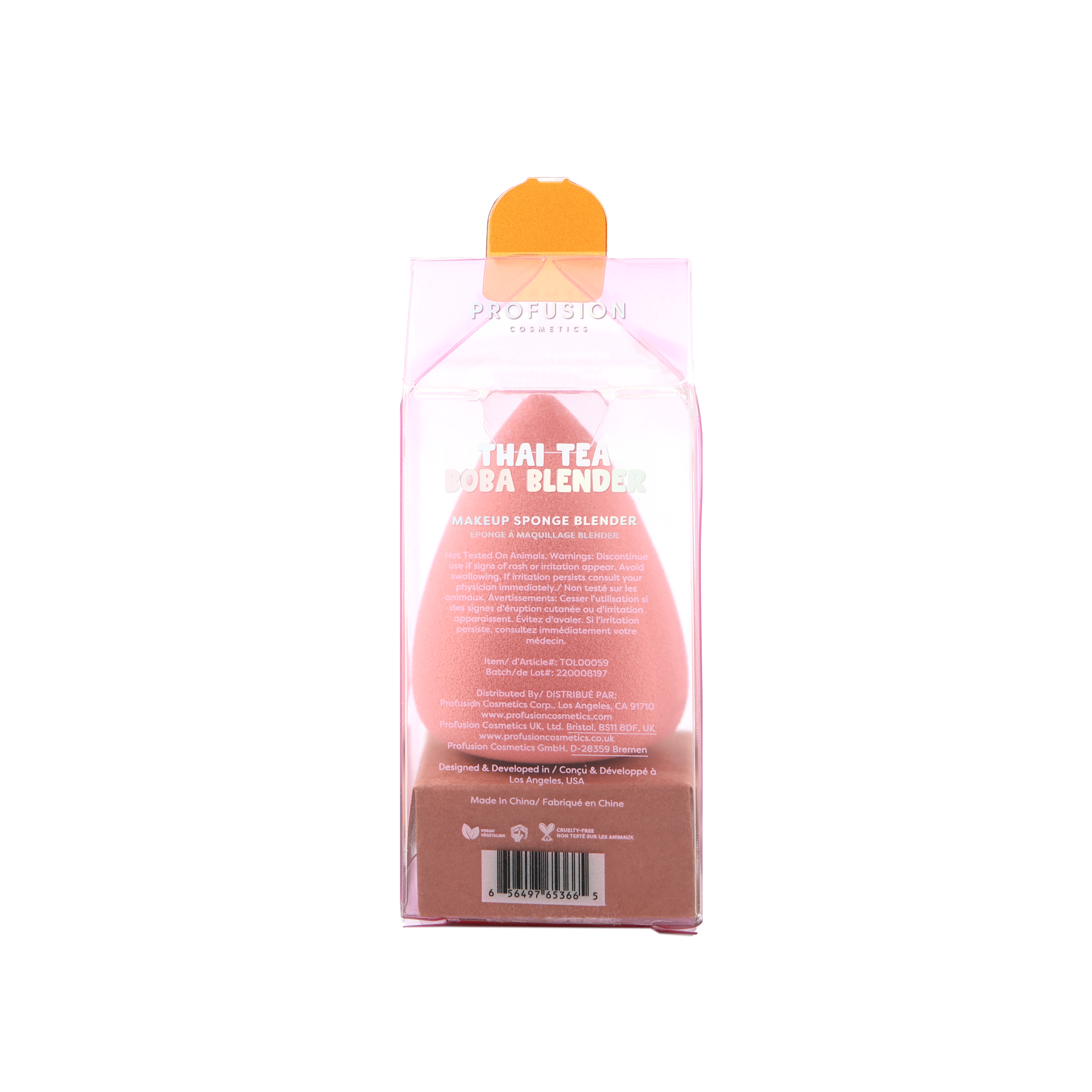 Profusion Cosmetics Thai Tea Boba face blender with soft, rounded makeup sponge for smooth application and blending.
