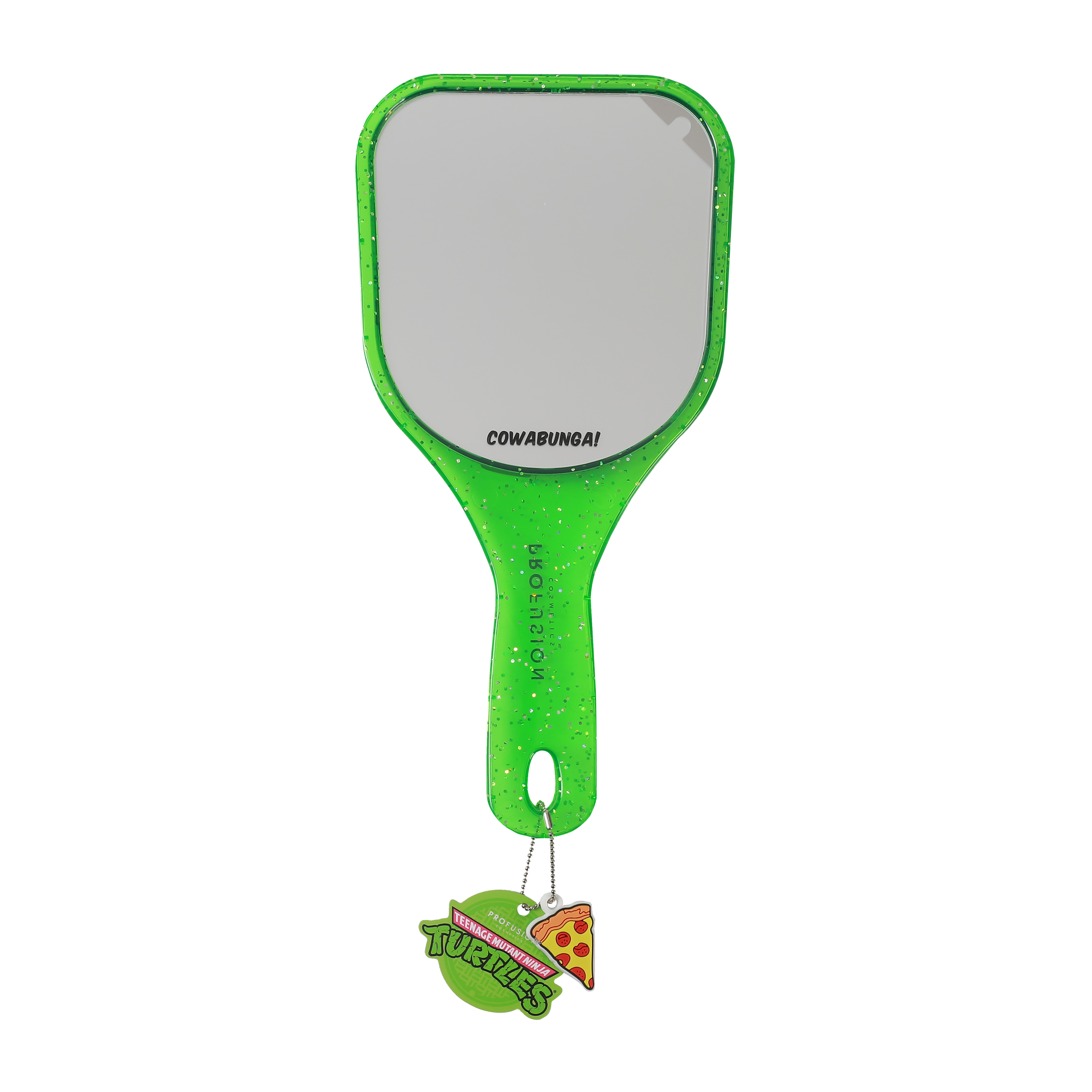 Profusion Cosmetics Teenage Mutant Ninja Turtles face handheld mirror with TMNT logo and vibrant design.