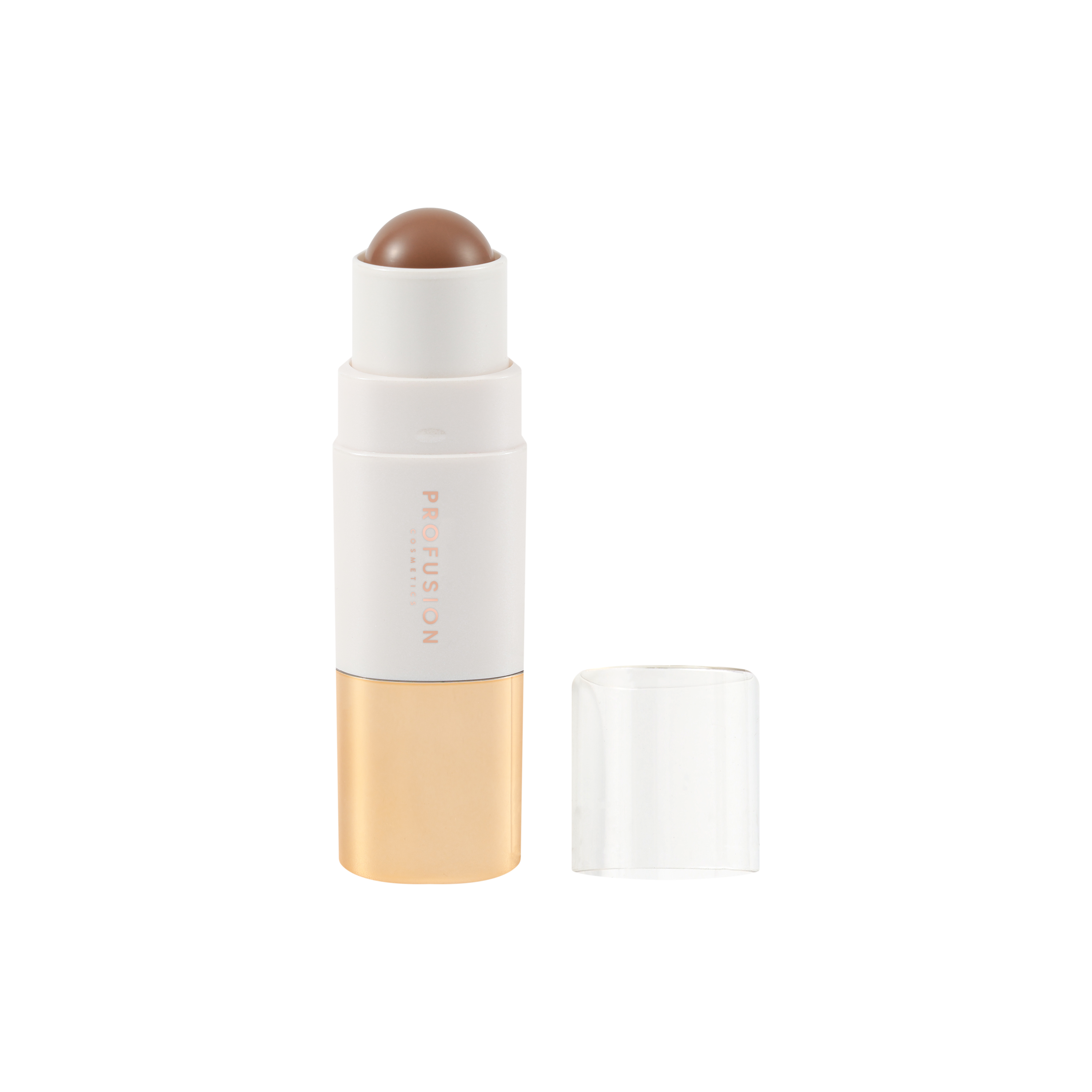Profusion Cosmetics Sculpt Mode Cream Contour Stick for face, showing the stick with contour shades and application swatches.