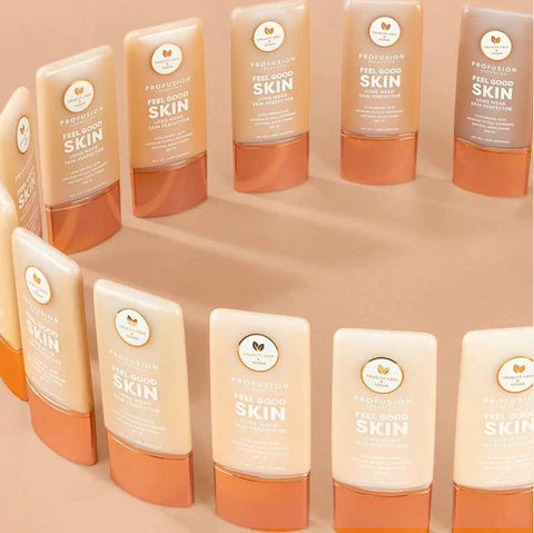 Profusion Cosmetics Feel Good Skin Hydrating Skin Perfector in fair shade, smooth face product with a natural glow.