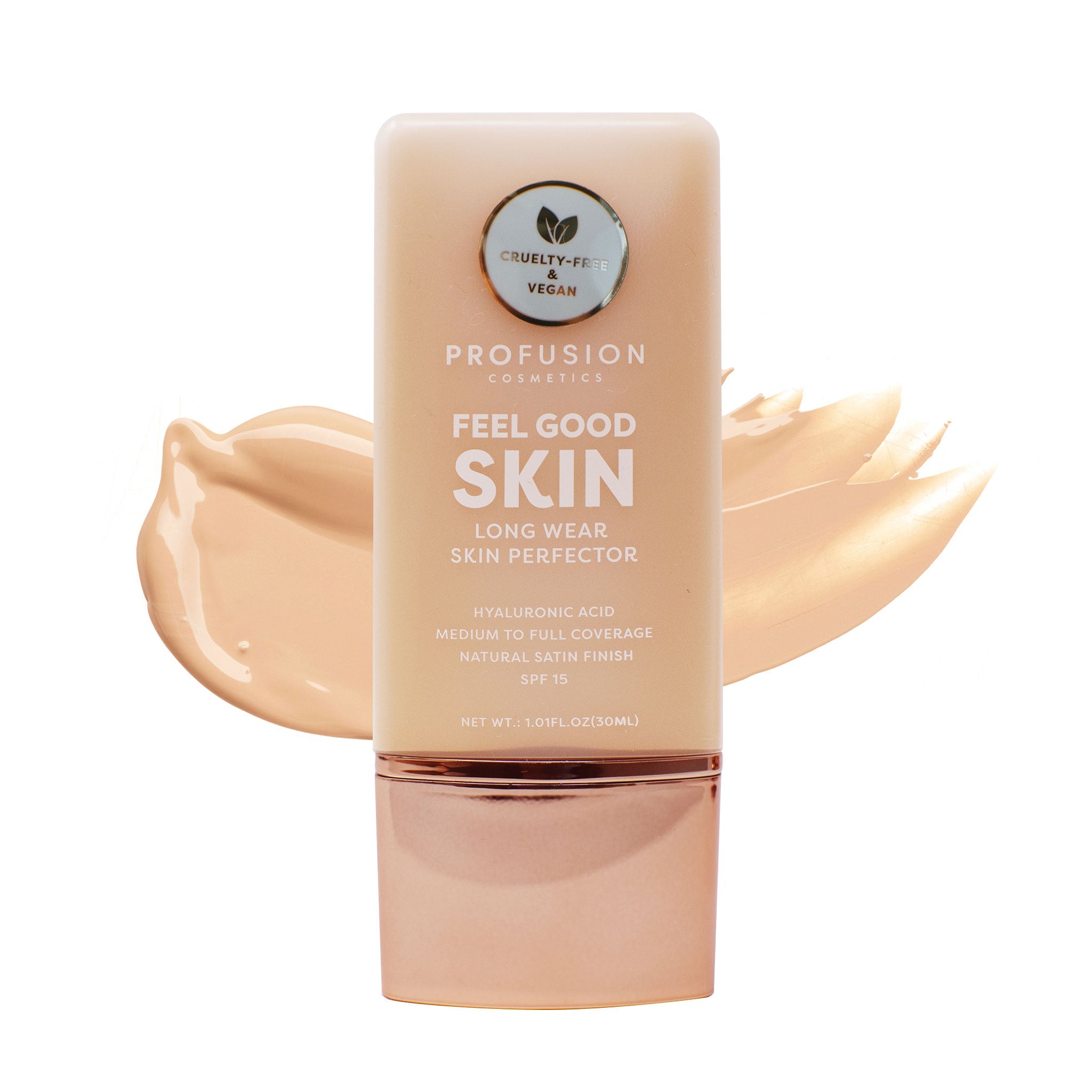 Profusion Cosmetics Feel Good Skin Hydrating Skin Perfector in fair shade, face product with smooth, dewy finish for a radiant glow