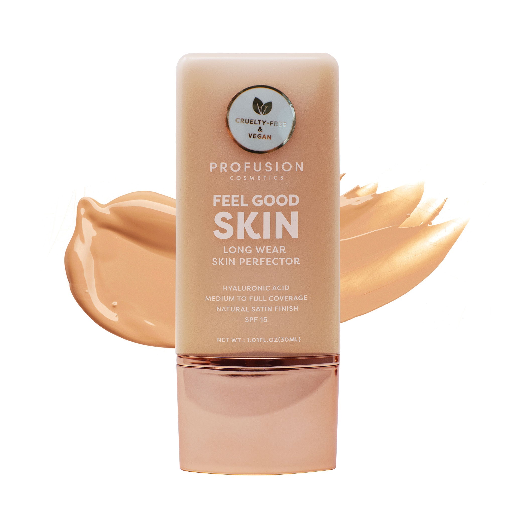 Profusion Cosmetics Feel Good Skin Hydrating Skin Perfector face product with a light, natural finish in fair shade.