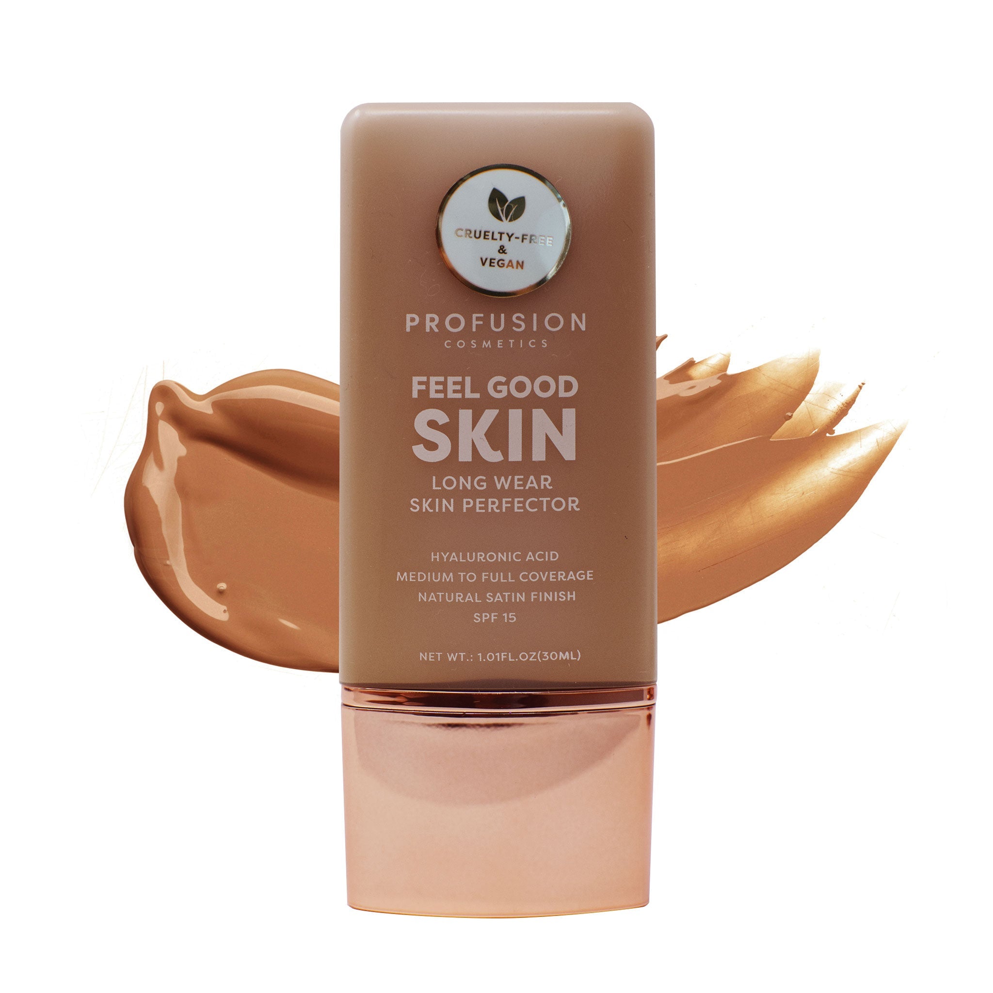 Profusion Cosmetics Feel Good Skin Hydrating Skin Perfector in fair shade, smooth face product with a natural glow.