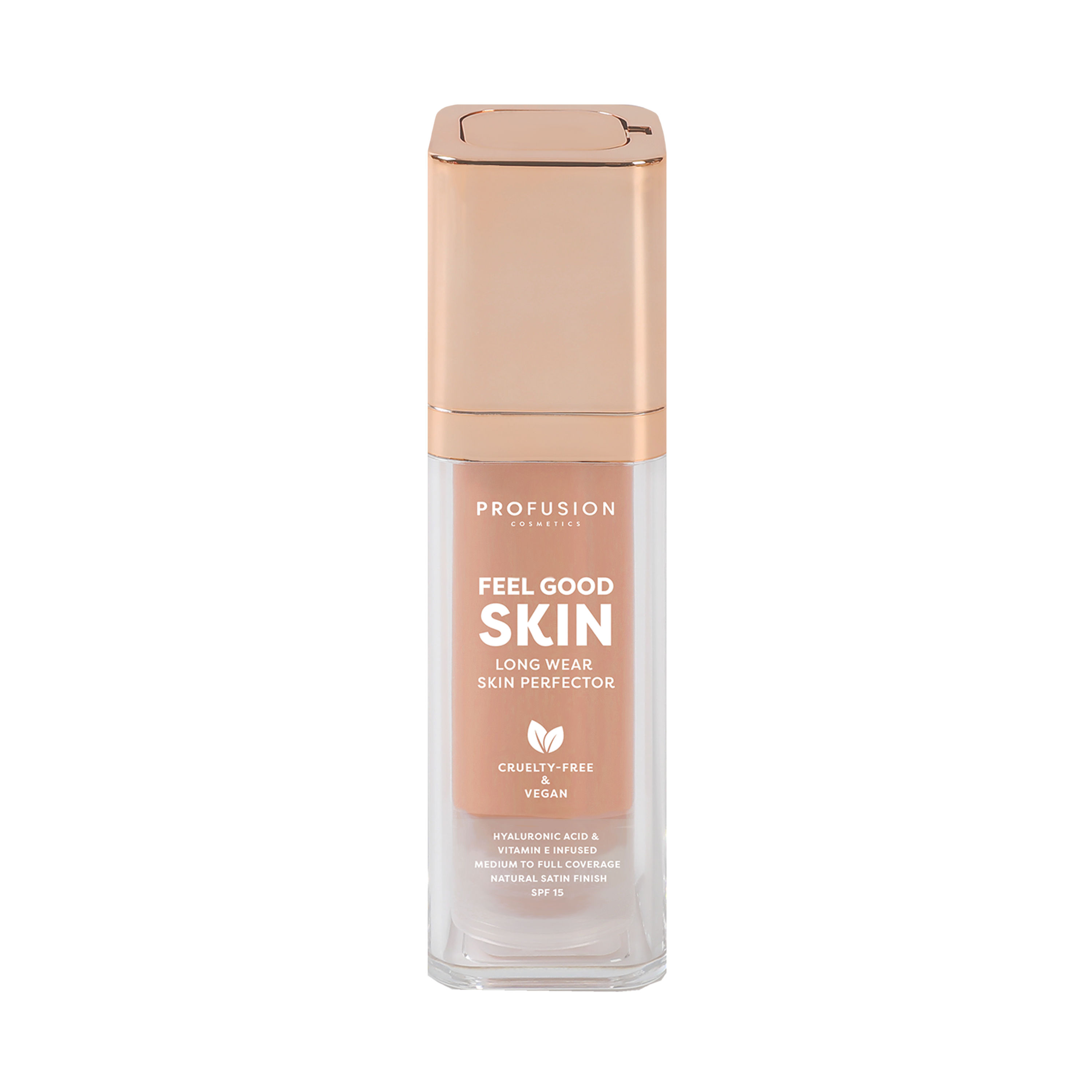 Profusion Cosmetics Feel Good Skin Long Wear Skin Perfector applied on fair skin, showcasing a natural, smooth face finish.