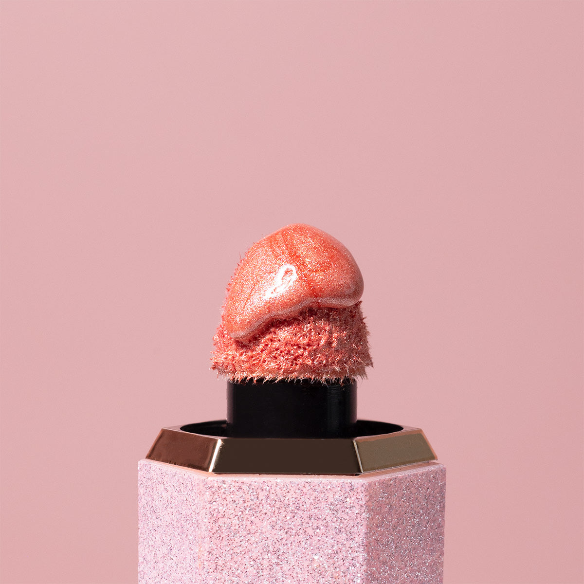 Profusion Cosmetics Shimmer Hour Liquid Blushlighter on face with peach and mimosa shades, highlighting a dewy, radiant complexion.
