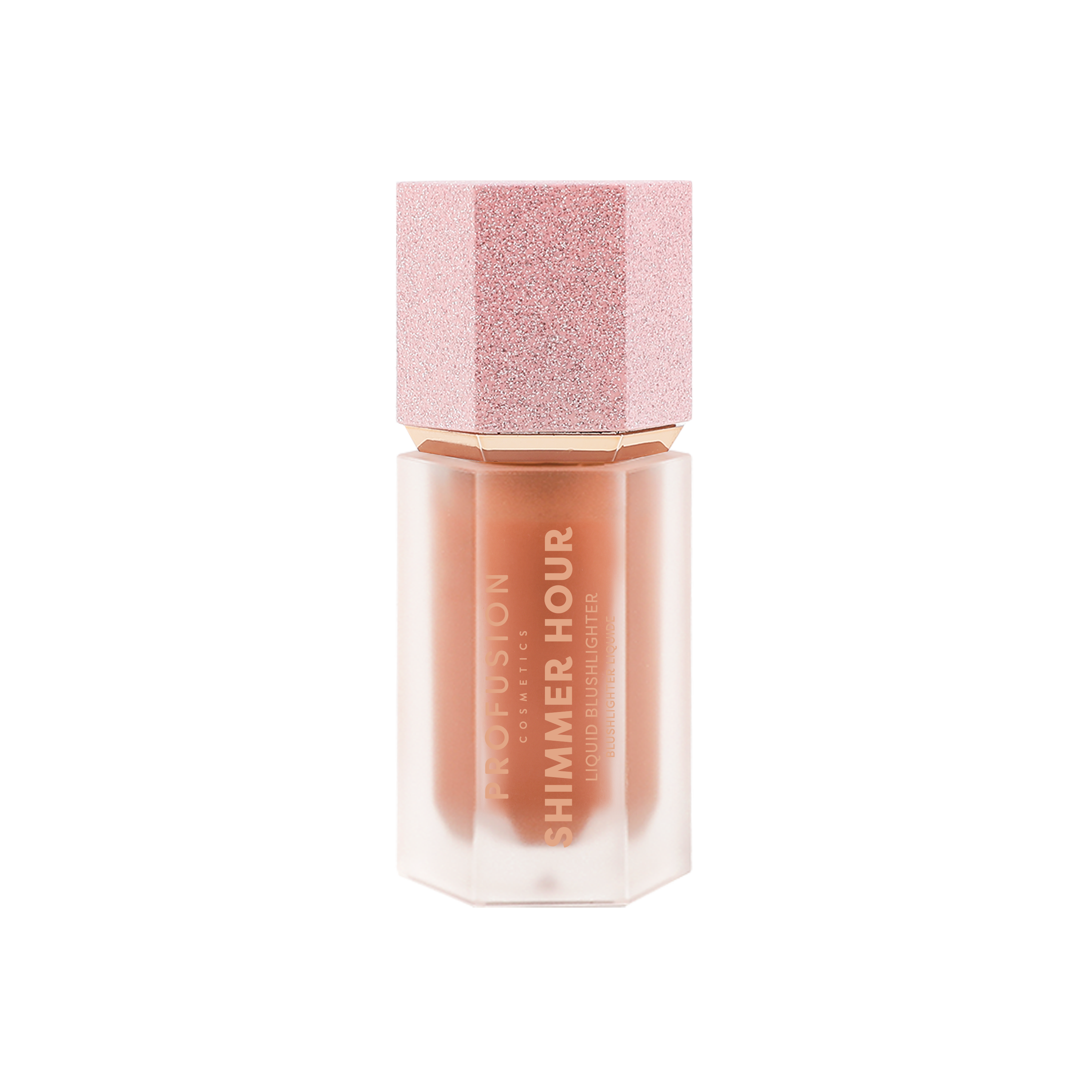 Profusion Cosmetics Shimmer Hour Liquid Blushlighter on a face with peach-mimosa shades, showcasing a luminous, glowing finish.