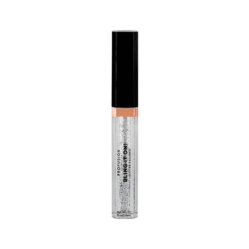 Gold glitter eyeliner from Profusion Cosmetics' Bling it On collection, showcasing a shimmering, sparkly eye makeup look.