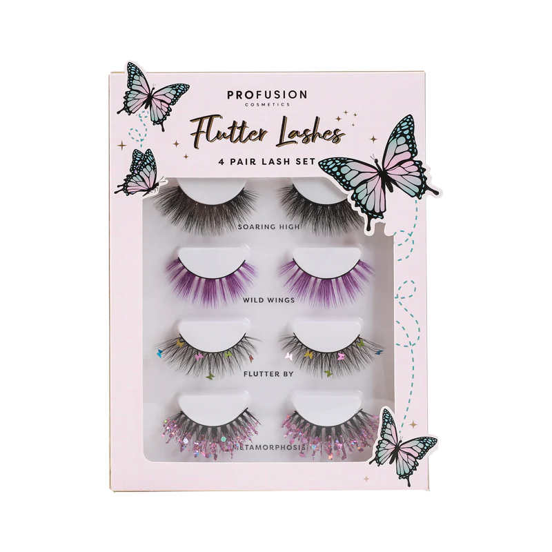 Profusion Cosmetics Empowered Butterfly Flutter Lashes 4-pair lash set with wispy, fluttery synthetic lashes for a natural, bold look.