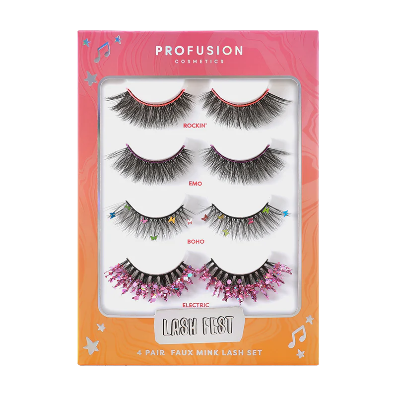 Profusion Cosmetics It's a Vibe Lash Fest 4-pair lash set with natural, voluminous false eyelashes for a bold eye look.