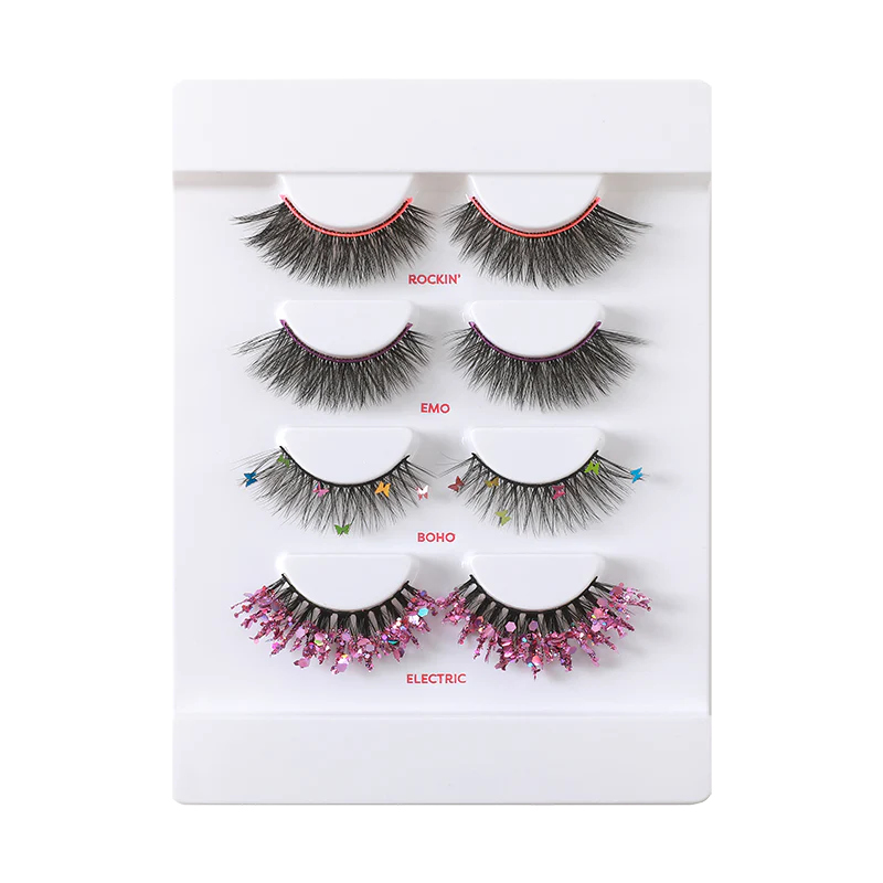 Profusion Cosmetics It's a Vibe Lash Fest 4-pair lash set with natural and dramatic false eyelashes on a clear background.