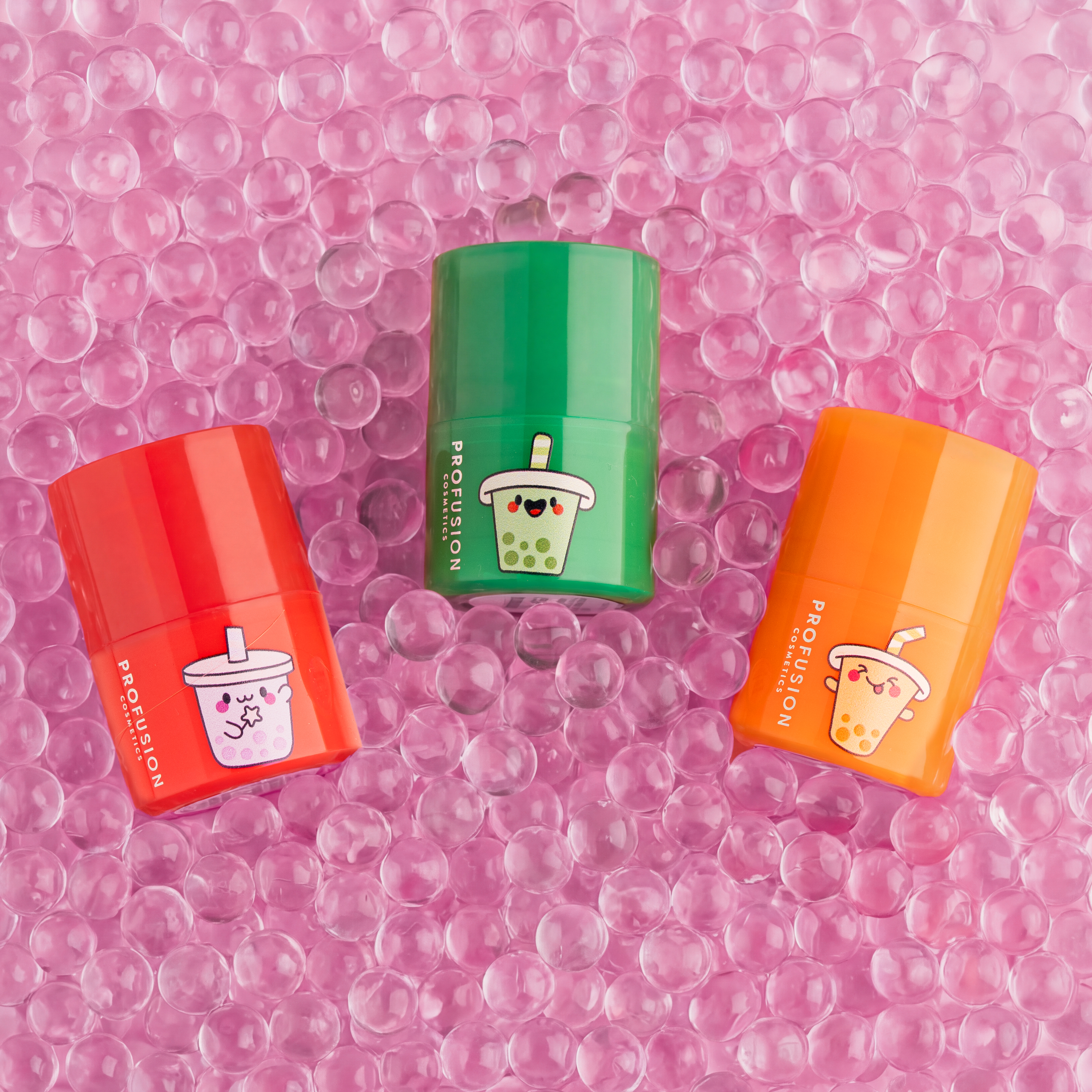 Profusion Cosmetics Boba Kiss Nourishing Lip Mask in Matcha Latte flavor, showcasing the lip mask on a model’s lips.