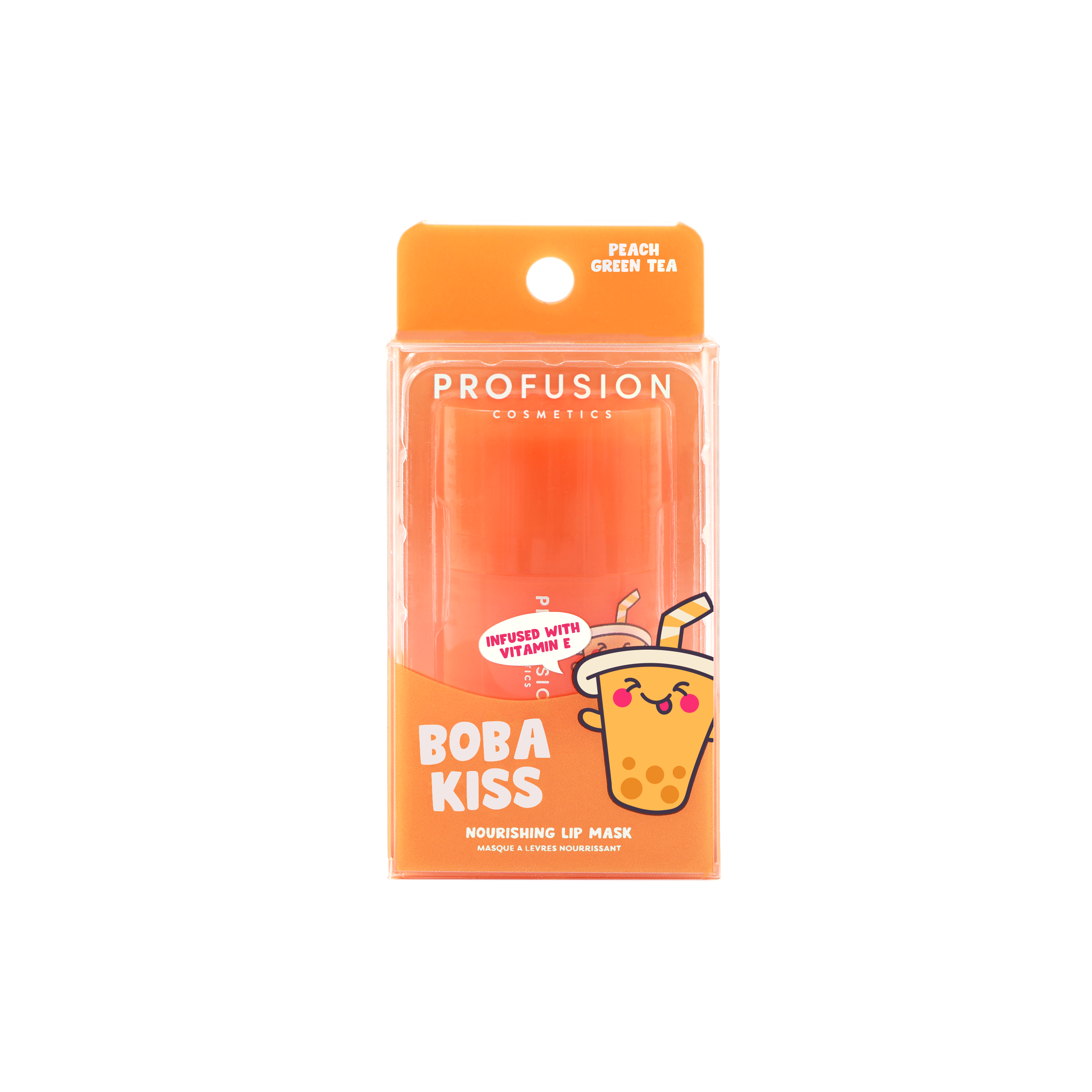 Profusion Cosmetics Boba Kiss nourishing lip mask in matcha latte flavor, showing creamy texture and packaging.
