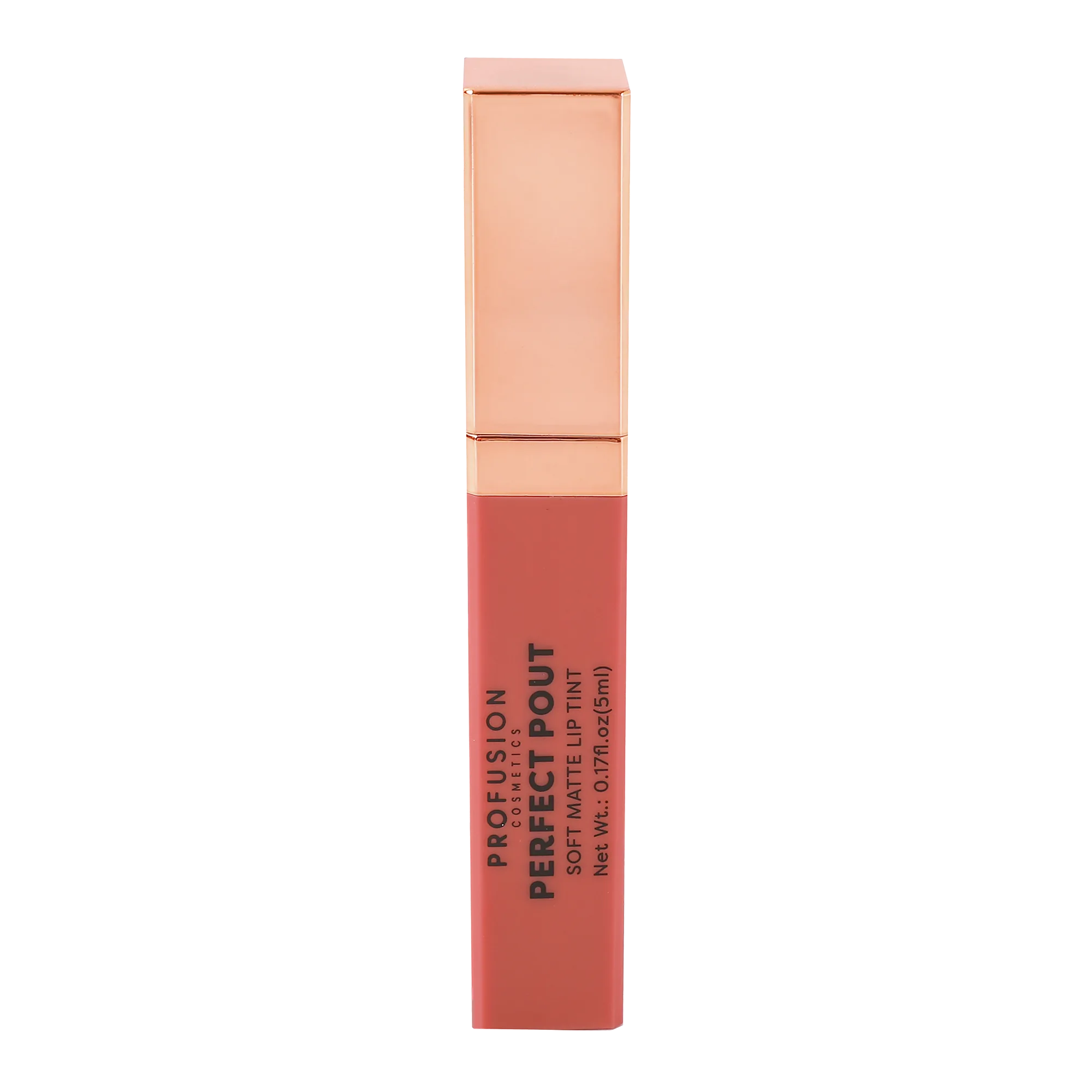 Profusion Cosmetics Perfect Pout Soft Matte Lip Tint on lips, showcasing a smooth, matte finish with a natural pink shade.