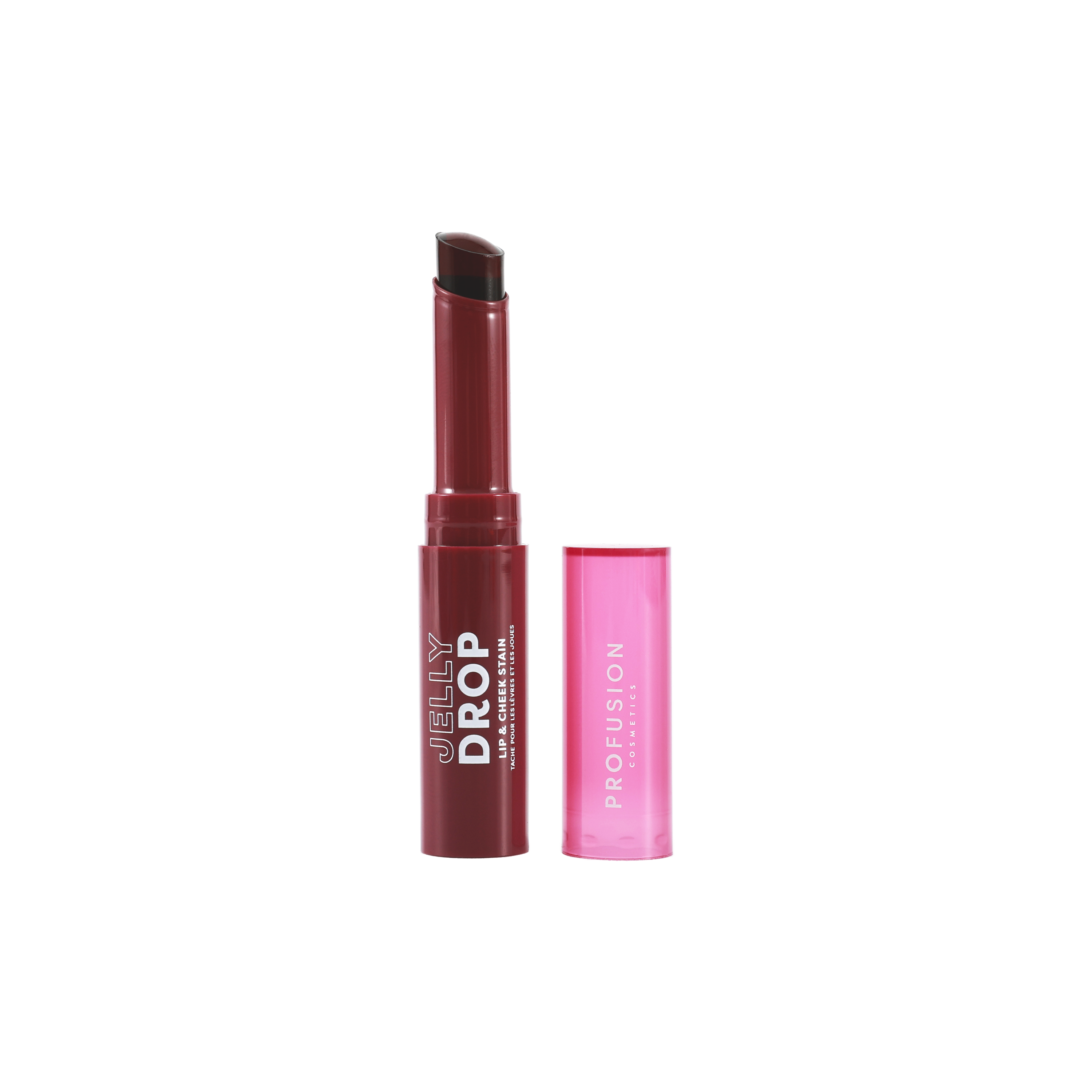 Profusion Cosmetics Jelly Drop Lip & Cheek Stain in Coral Crush, showcasing a vibrant lip and cheek stain with a glossy finish.