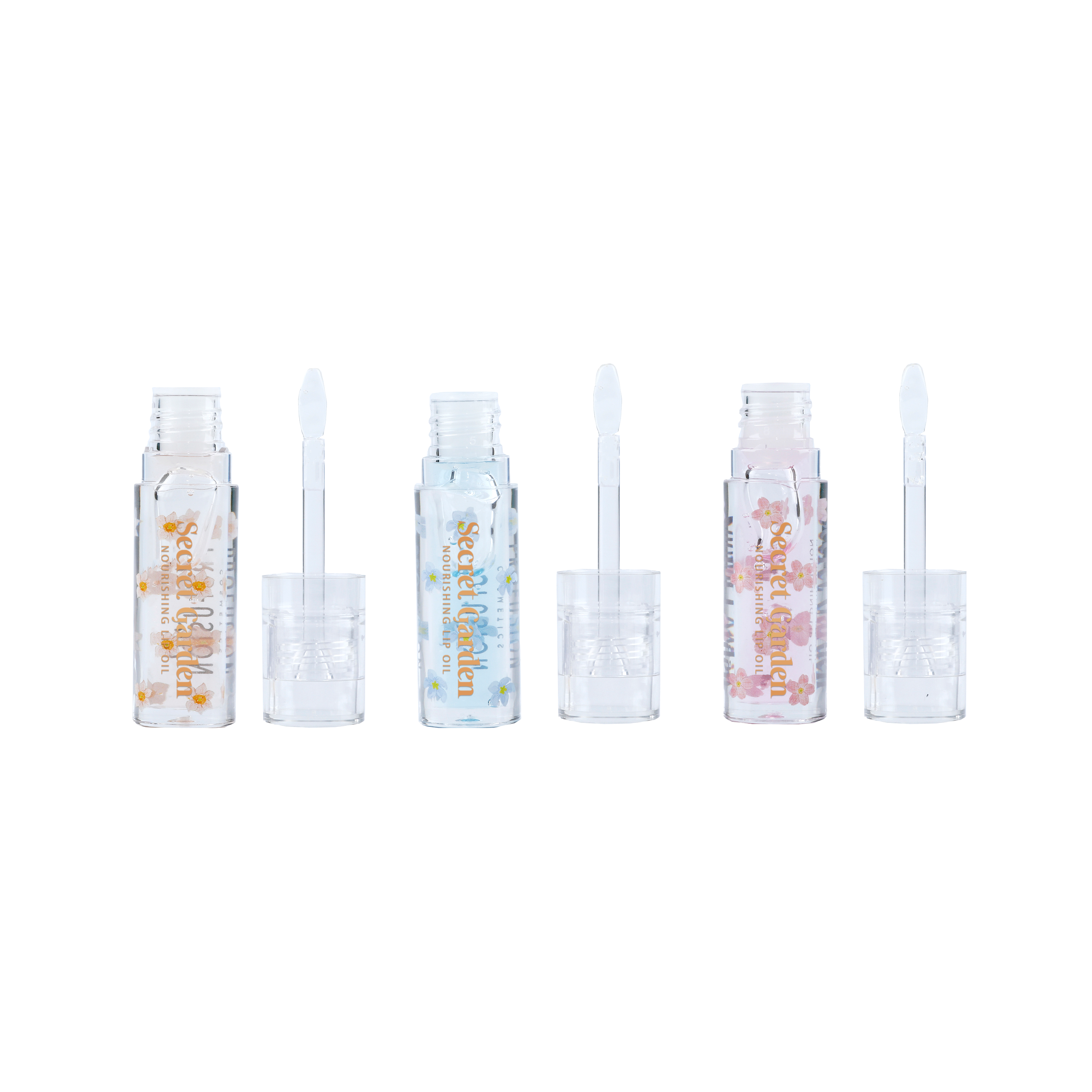 Profusion Cosmetics Petal Perfect Secret Garden nourishing lip oil set with floral packaging and glossy lips in the image