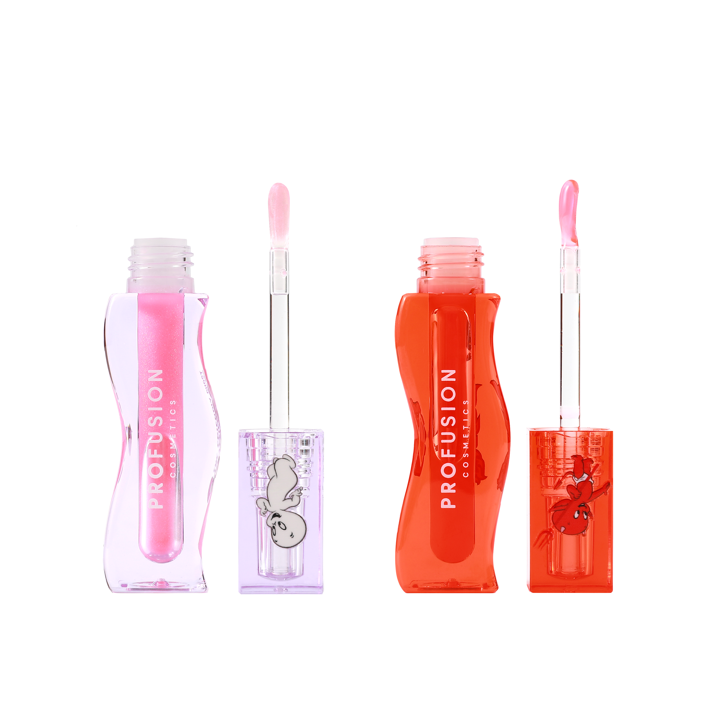 Profusion Cosmetics lip oil set featuring nourishing, plumping lip oils with ghost and Mr. Mischief themed packaging.