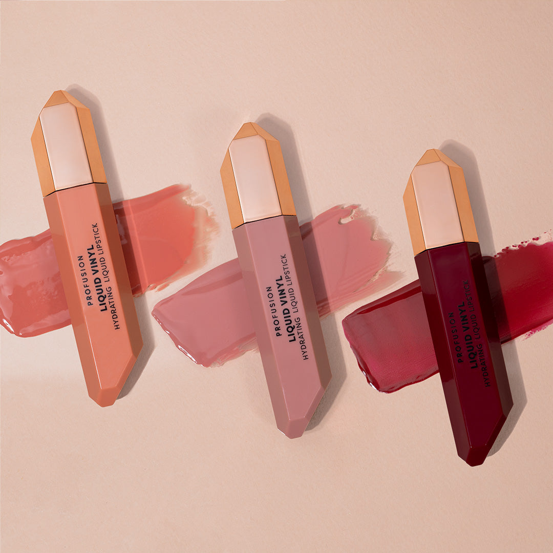 Profusion Cosmetics hydrating liquid lip gloss on lips, with a shiny, smooth finish showcasing its moisturizing formula.