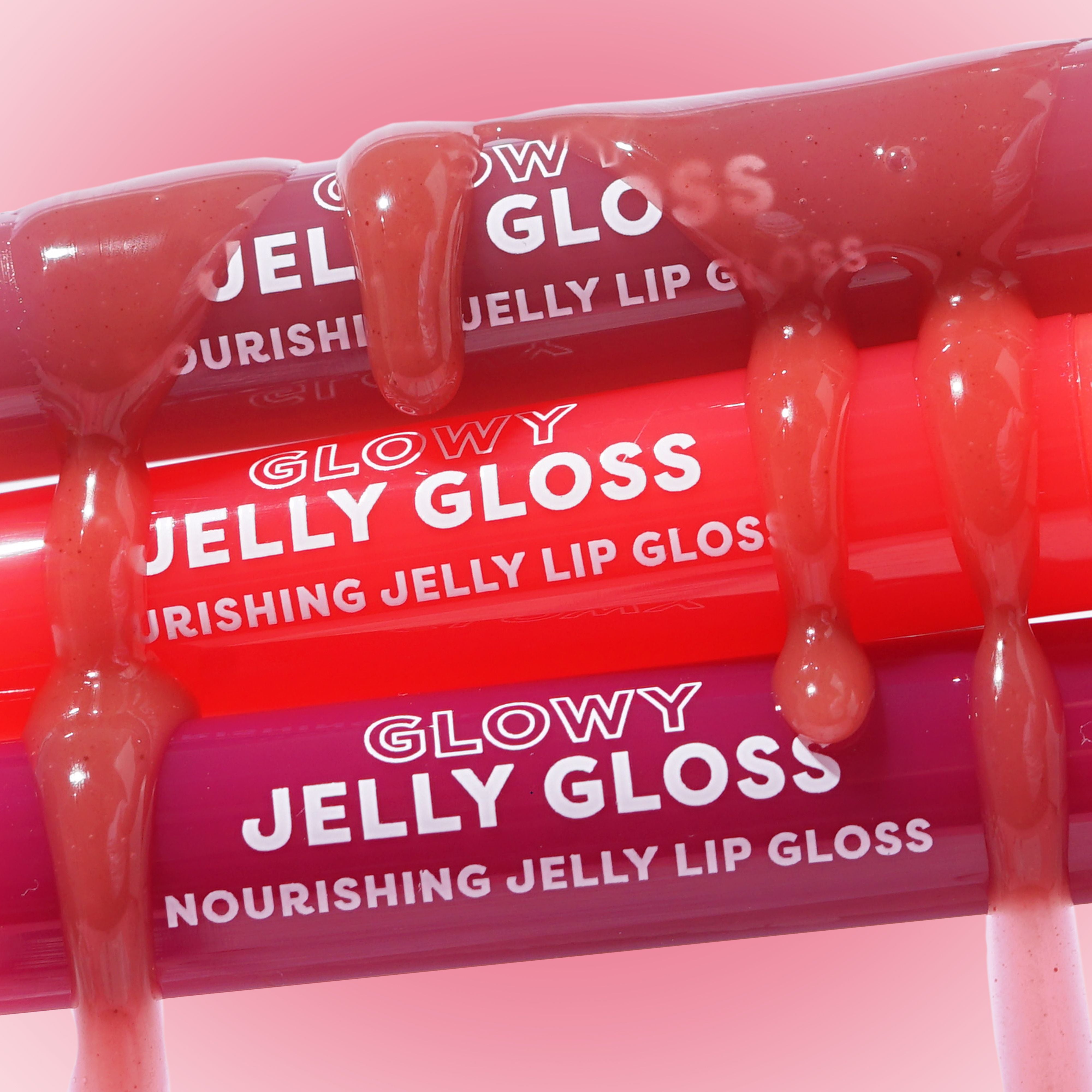 Profusion Cosmetics Glowy Jelly Gloss on lips with a shiny, nourishing guava-flavored finish, highlighting a glossy, smooth appearance.