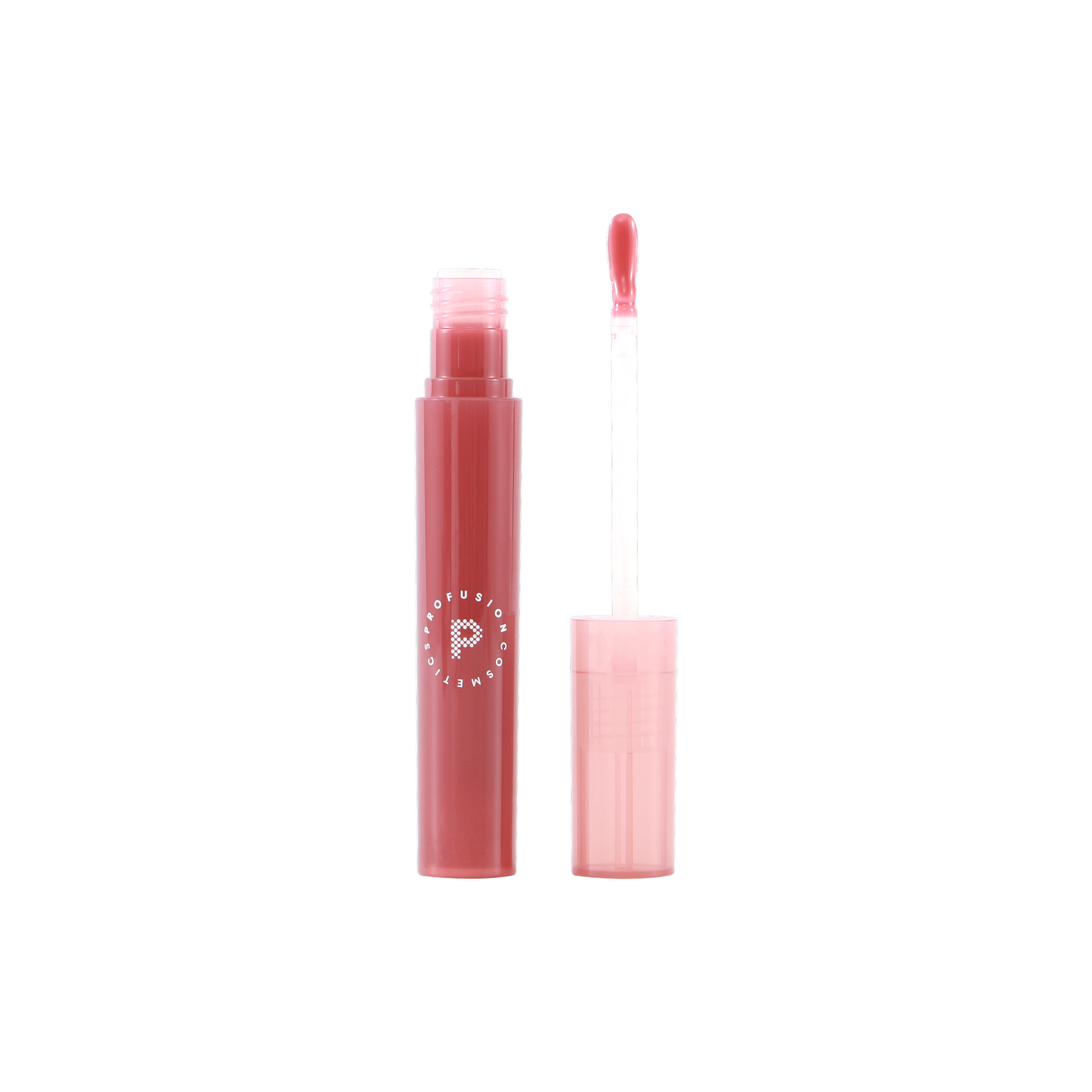 Profusion Cosmetics Glowy Jelly Gloss on lips in guava shade, nourishing and shiny jelly lip gloss with a glossy finish.