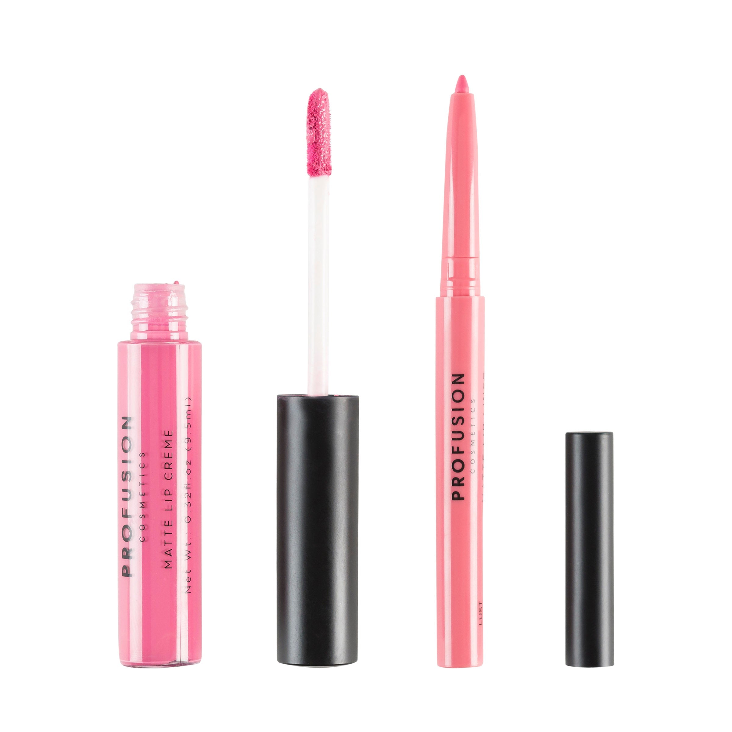 Profusion Cosmetics Lip Duo featuring two lip products with glossy and matte finishes, showcased on a neutral background.