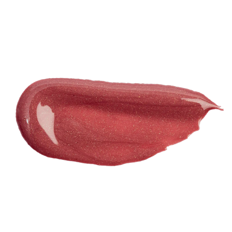 Profusion Cosmetics Lip Glaze Hydrating Lip Stain on lips with a glossy maple shade, highlighting smooth, shiny texture and vibrant color.