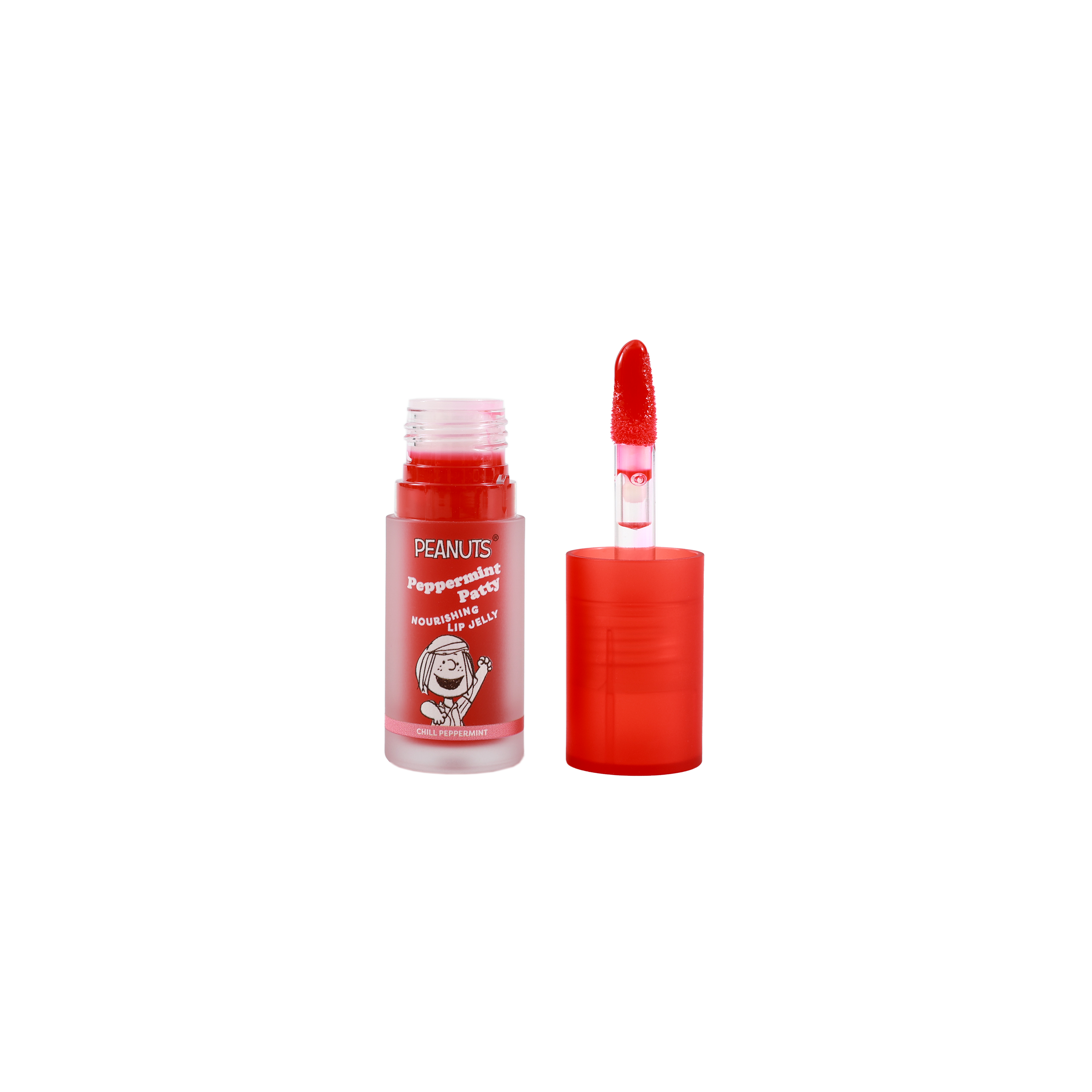 Profusion Cosmetics Peanuts 75th Nourishing Lip Jelly on lips, showcasing shiny, hydrating lip gloss with a natural finish.