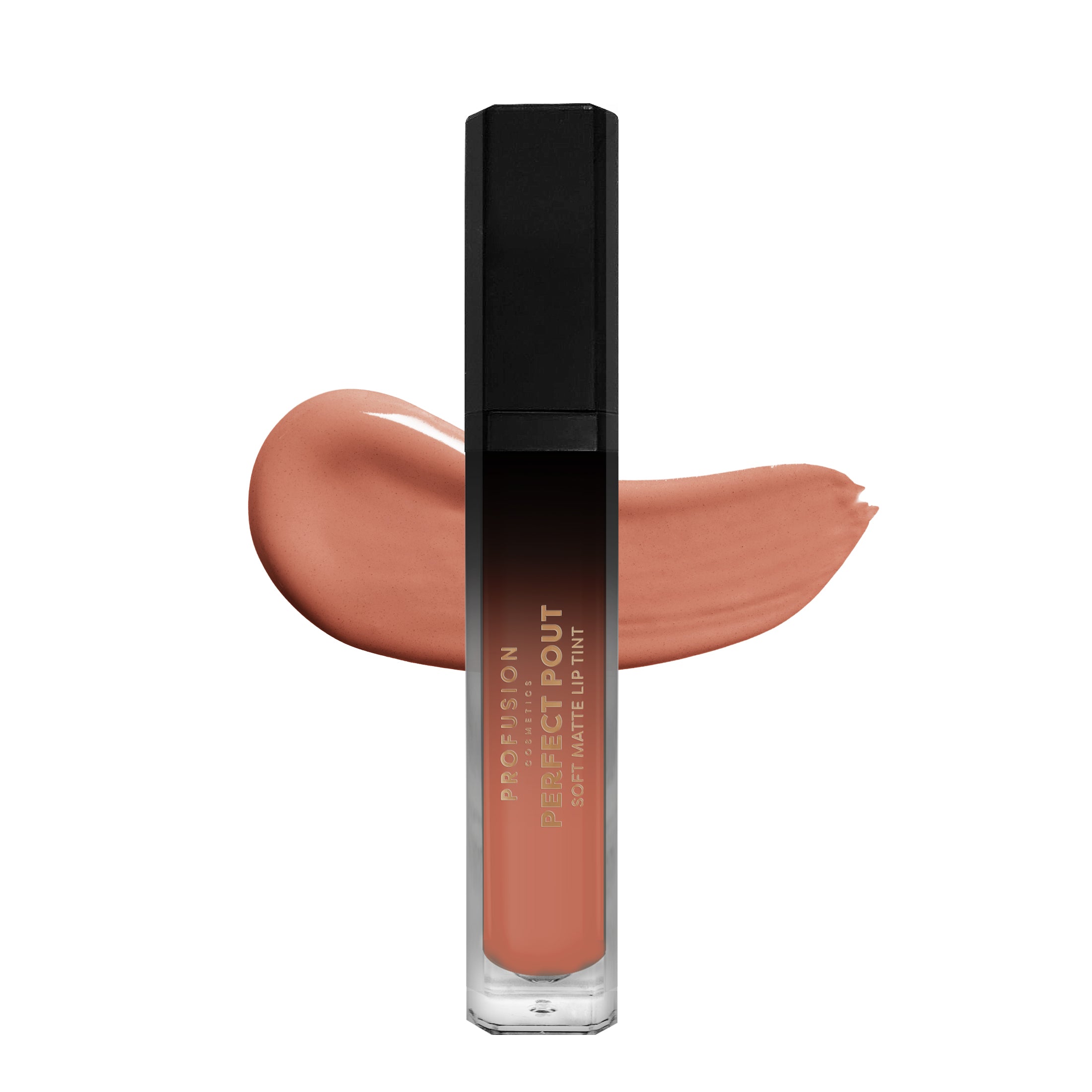 Profusion Cosmetics PERFECT POUT Soft Matte Lip Tint applied on lips, showcasing smooth, vibrant, and even color.