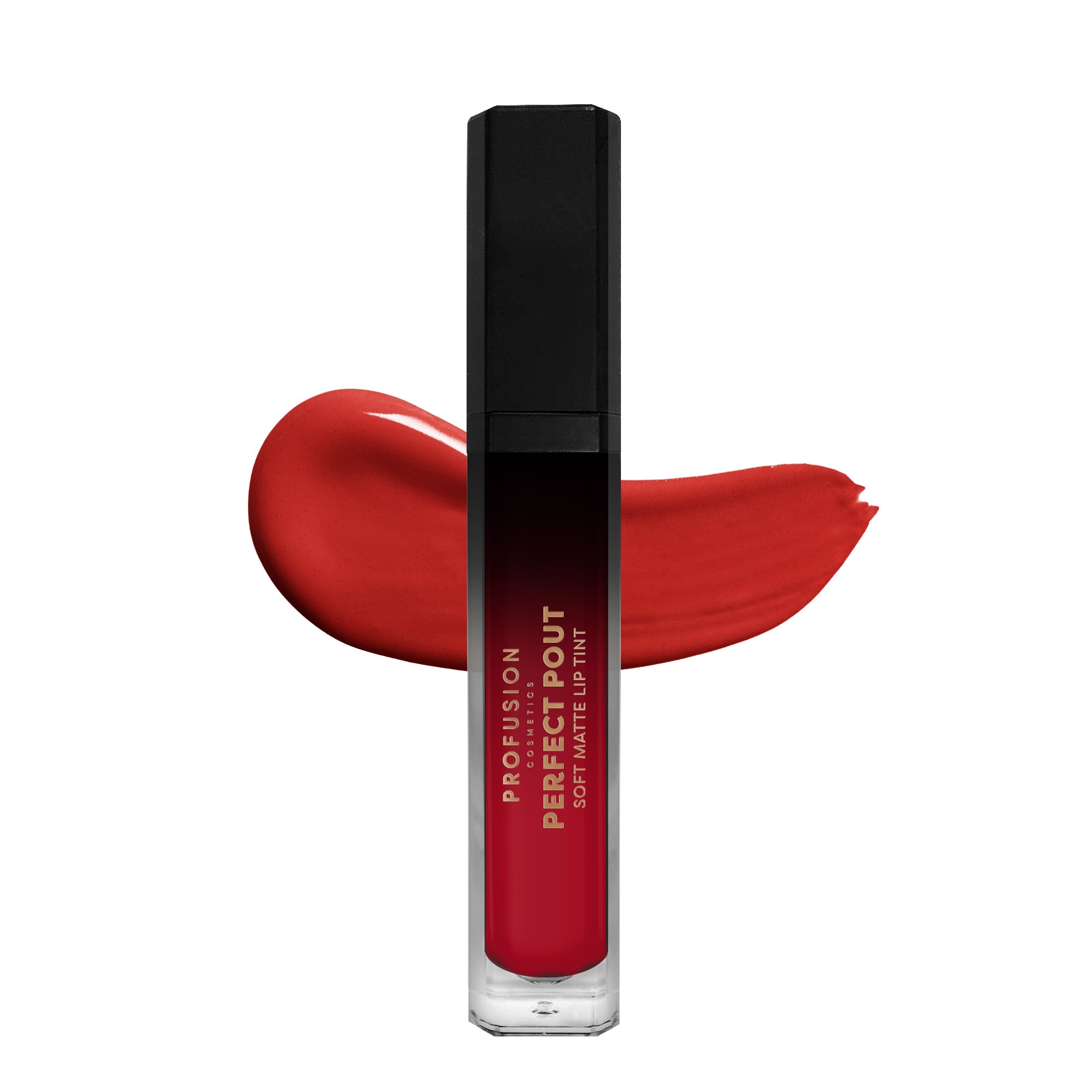 Profusion Cosmetics Perfect Pout Soft Matte Lip Tint on lips, showcasing a smooth, matte finish with a natural pink shade.