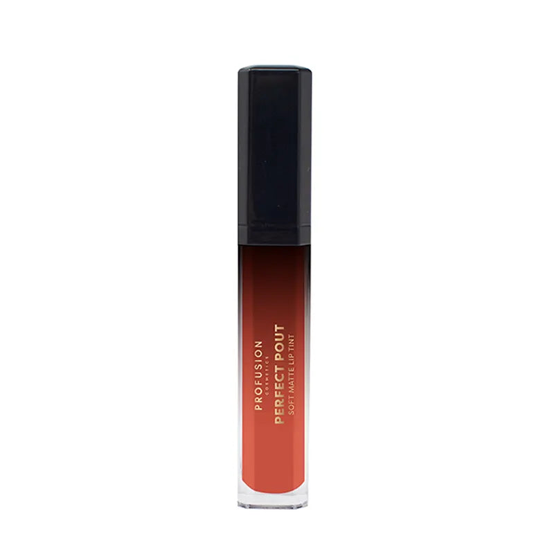 Profusion Cosmetics Perfect Pout Soft Matte Lip Tint applied on lips, showcasing smooth, vibrant, and matte finish.