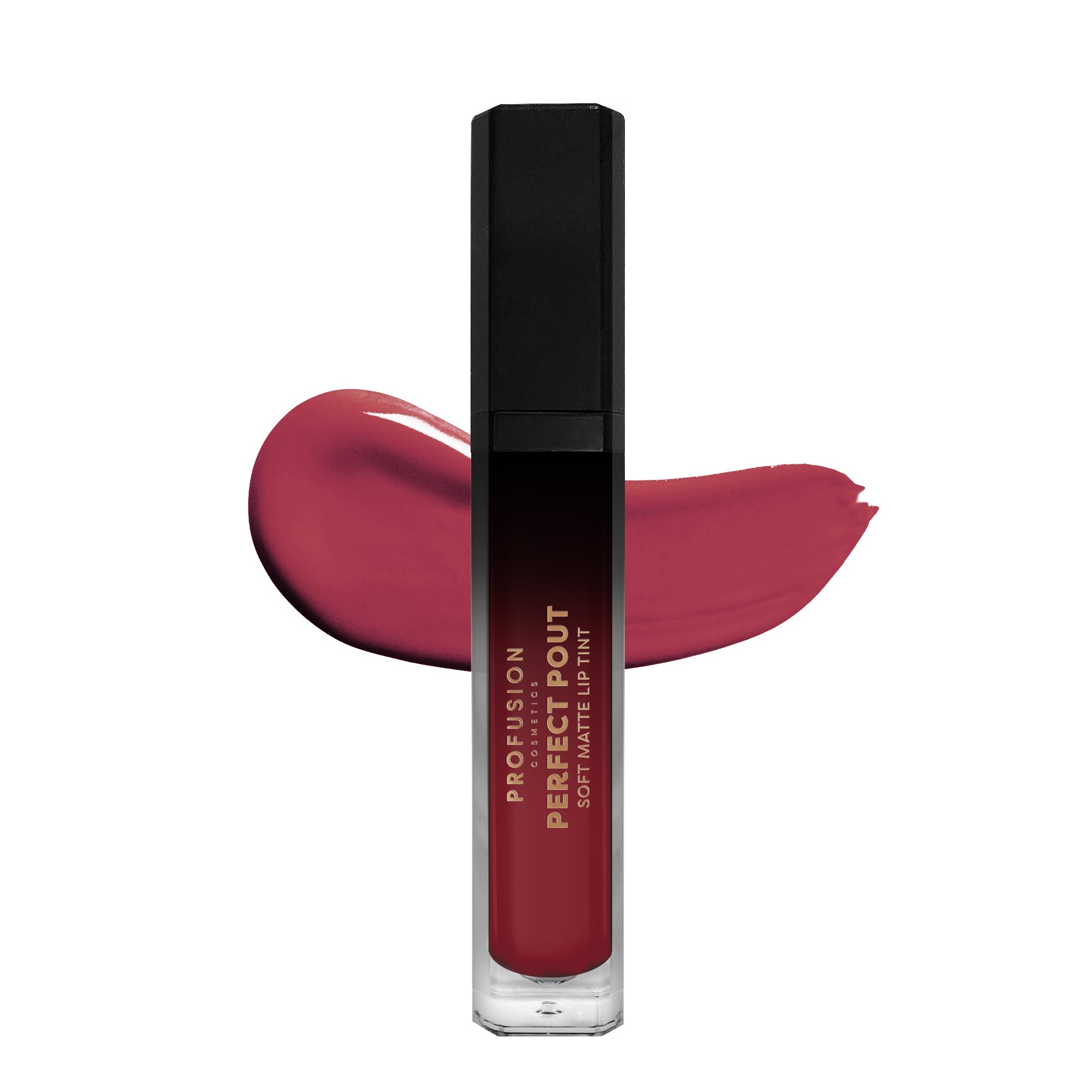 Profusion Cosmetics Perfect Pout Soft Matte Lip Tint applied on lips, showcasing smooth, matte finish in a natural lip color