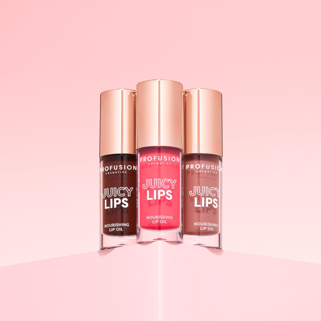 Profusion Cosmetics Juicy Lips in Radiant Rose, featuring glossy, vibrant pink lips with a shiny finish.