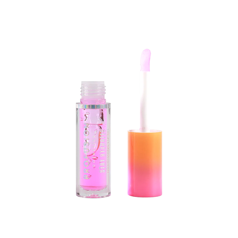 Profusion Cosmetics Stay Hydrating Nourishing Lip Oil on lips, showcasing glossy, smooth finish with a hint of color.