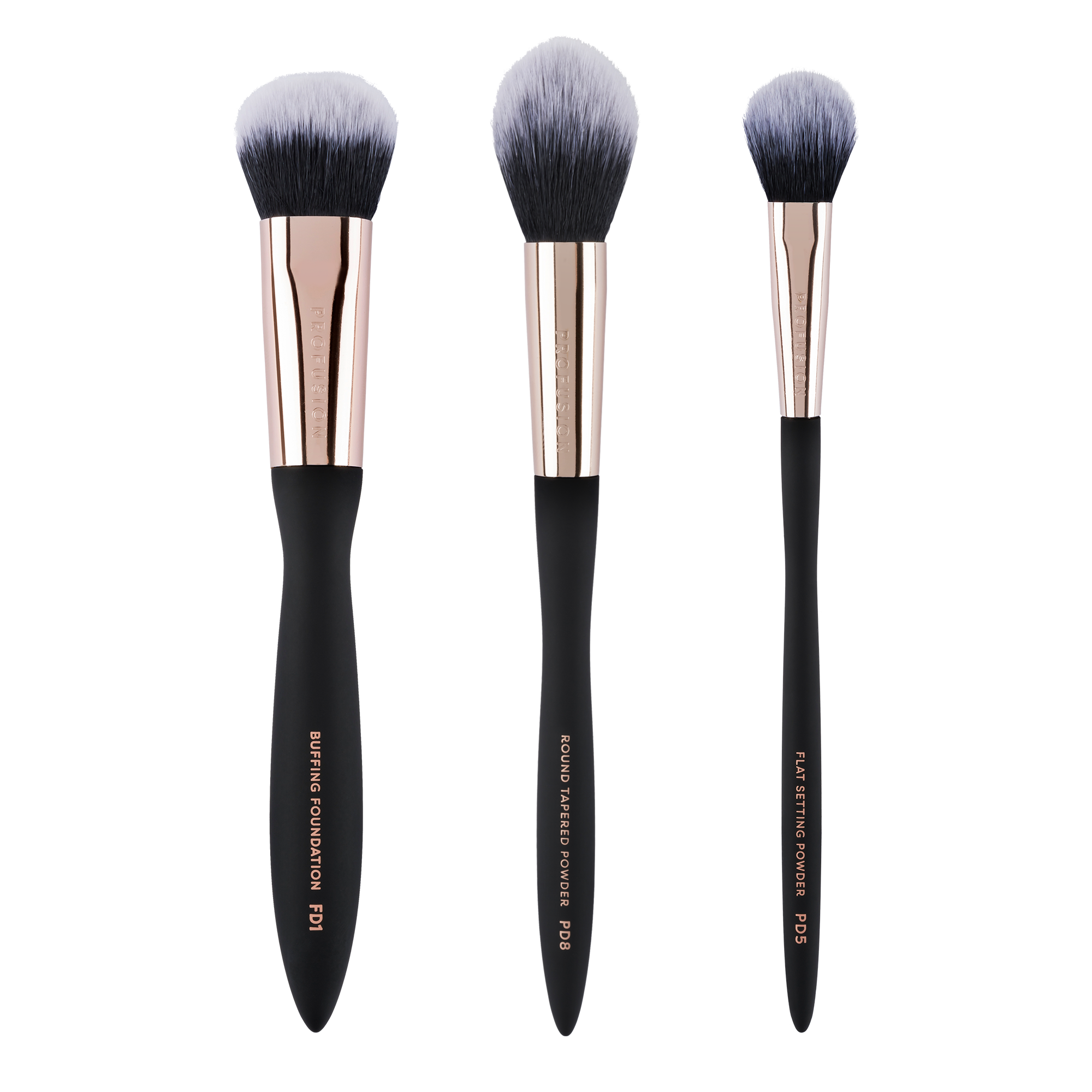 Profusion Cosmetics Artistry Face Essentials 3-piece makeup brush set with soft brush heads for flawless application.