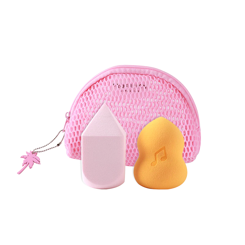 Profusion Cosmetics It's a Vibe Feel the Beat 3-piece makeup blending sponge set with a storage bag on a white background.