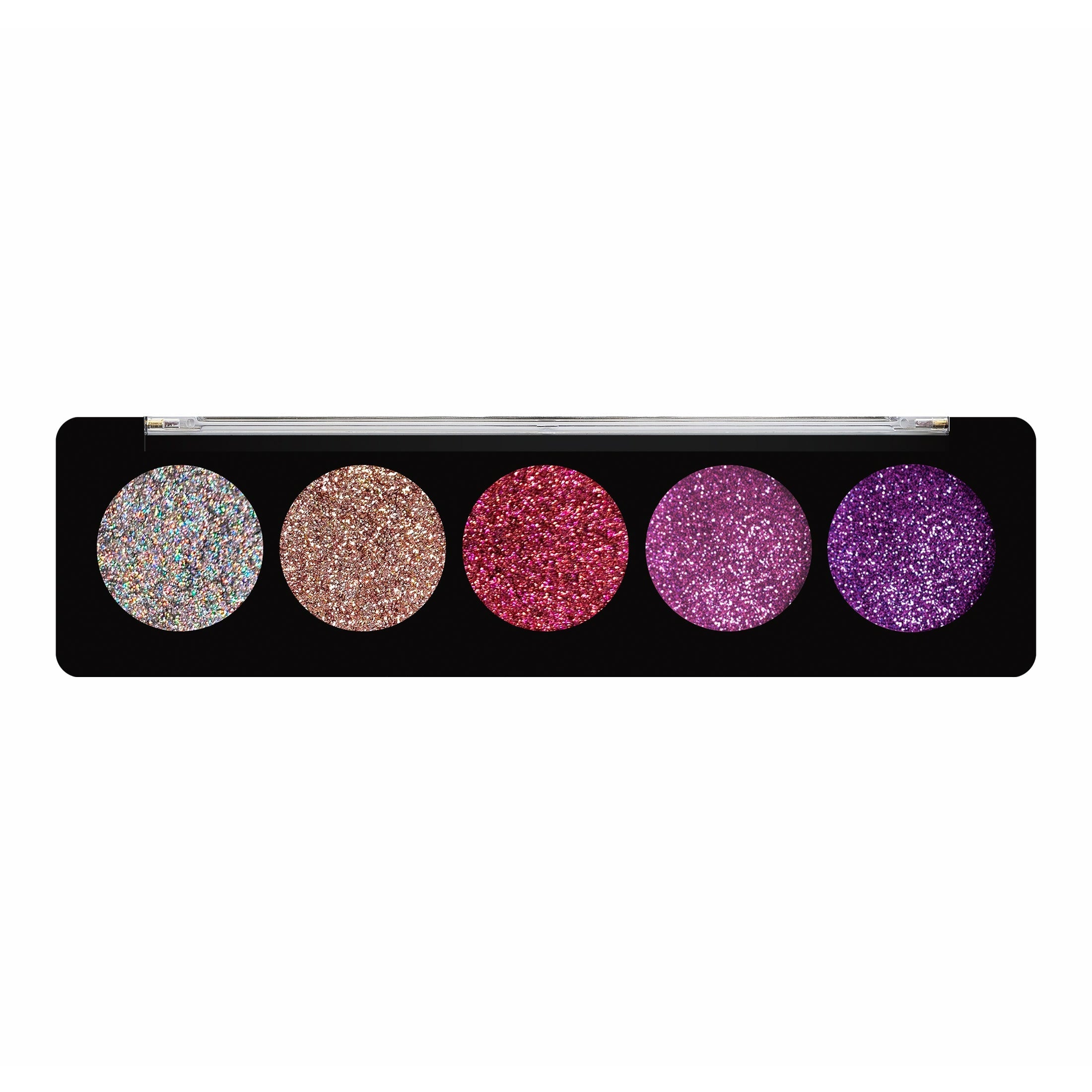 Profusion Cosmetics GEMS Glitter Palette featuring vibrant, shimmering jewel-toned eyeshadows in a colorful palette.