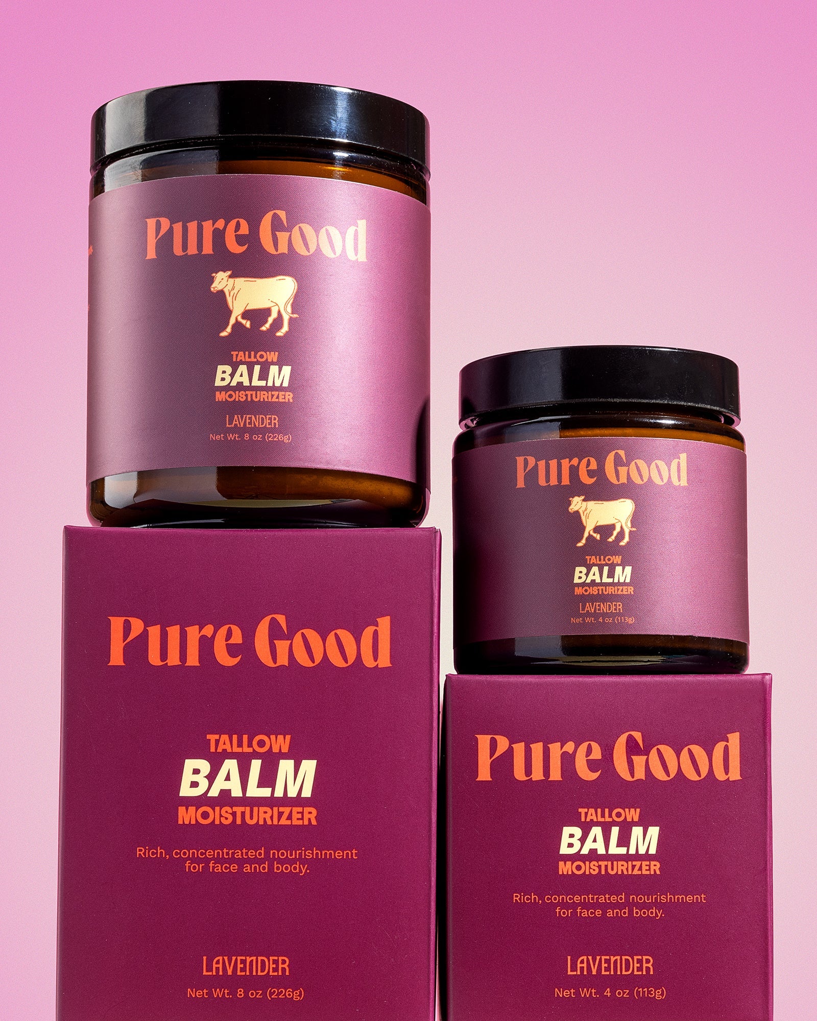 Whipped Lavender Tallow Balm by Pure Good LLC in a 4 oz jar, showcasing a calming, restoring skincare product with lavender scent.