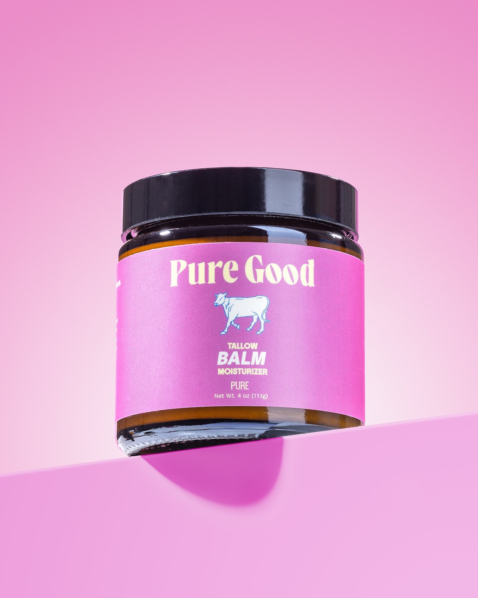 Whipped Tallow Balm by Pure Good LLC, 4 oz jar, ideal for sensitive skin of all ages, showing the creamy balm in a glass jar.