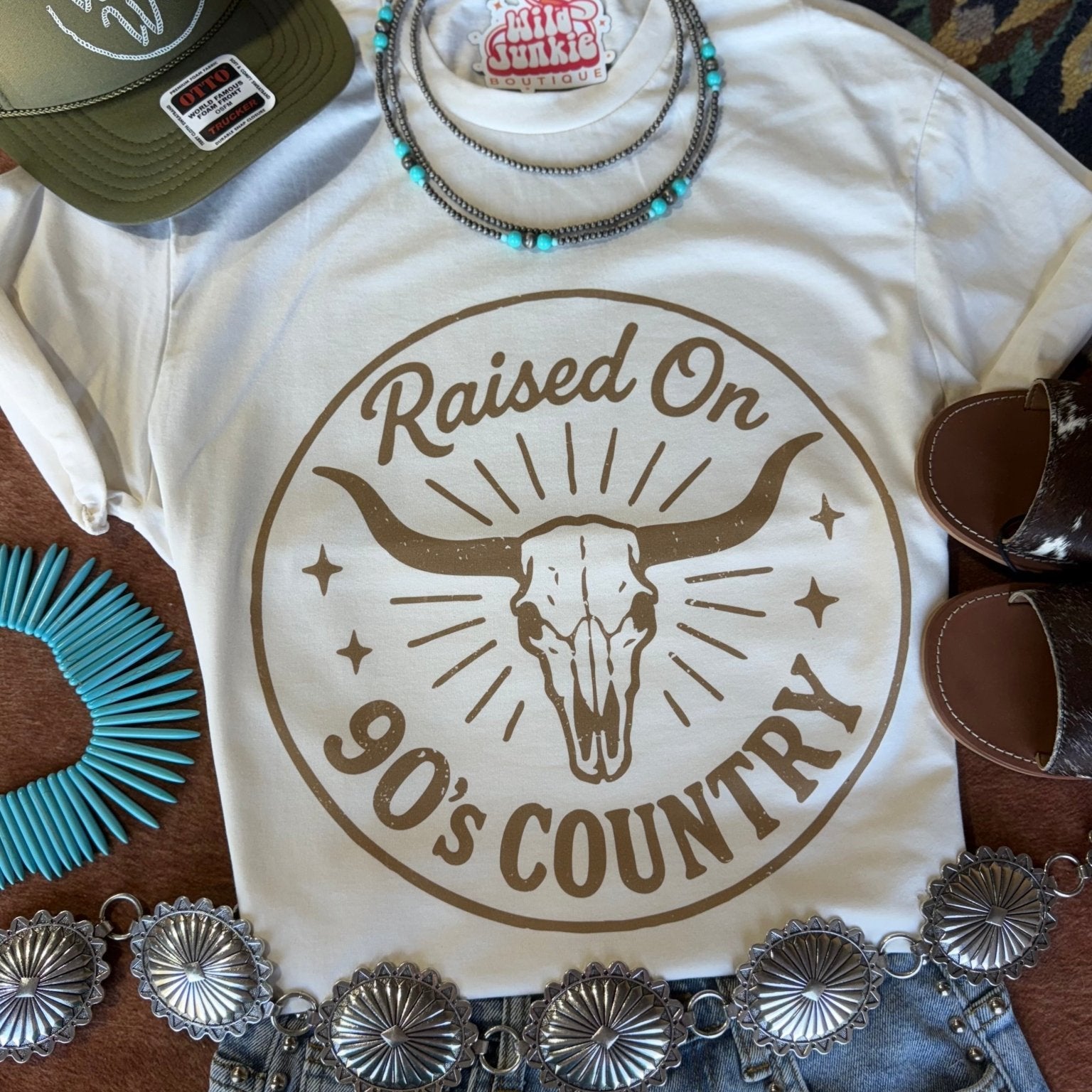 Wild Junkie 90s country steer skull graphic tee, casual men's T-shirt with bold western-inspired design and vintage style.