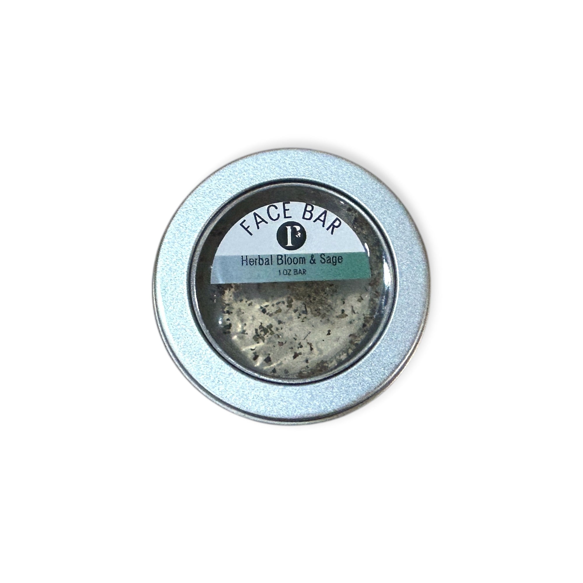 Herbal Bloom & Sage Face Bar Soap in tin by Refillism, natural personal care soap with floral and herbal ingredients.