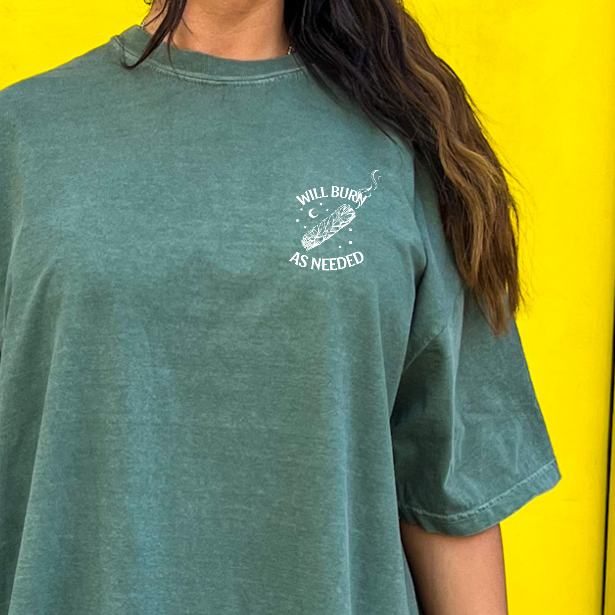 Will Burn Sage Graphic T-shirt by Shop Karma Tees featuring a front design with sage and flame imagery.