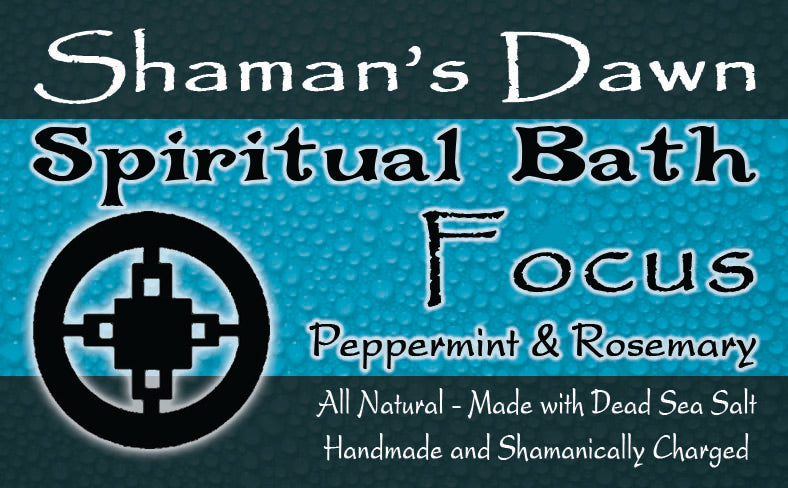 Shamans Dawn Focus Spiritual Bath with Dead Sea Salt in a clear glass bowl, showcasing mineral-rich bath salts for relaxation and renewal.