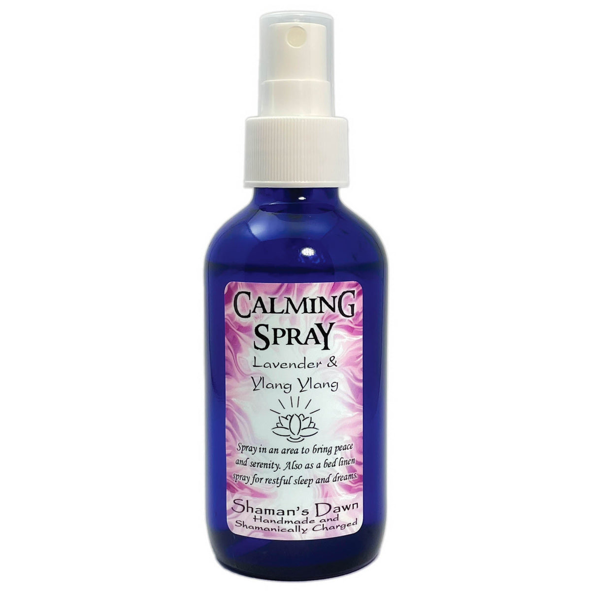Silhouette of Shamans Dawn Calming Spray, a soothing spray for relaxation and stress relief in a sleek bottle.