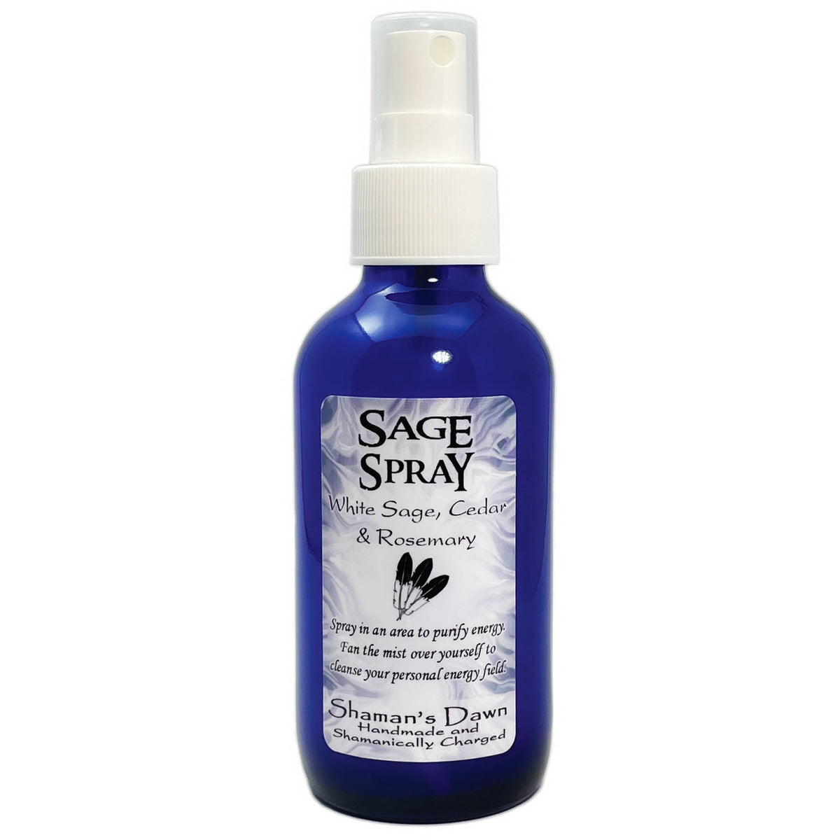 Silhouette of Shamans Dawn Sage Spray smudging spray bottle, used for cleansing and spiritual rituals.