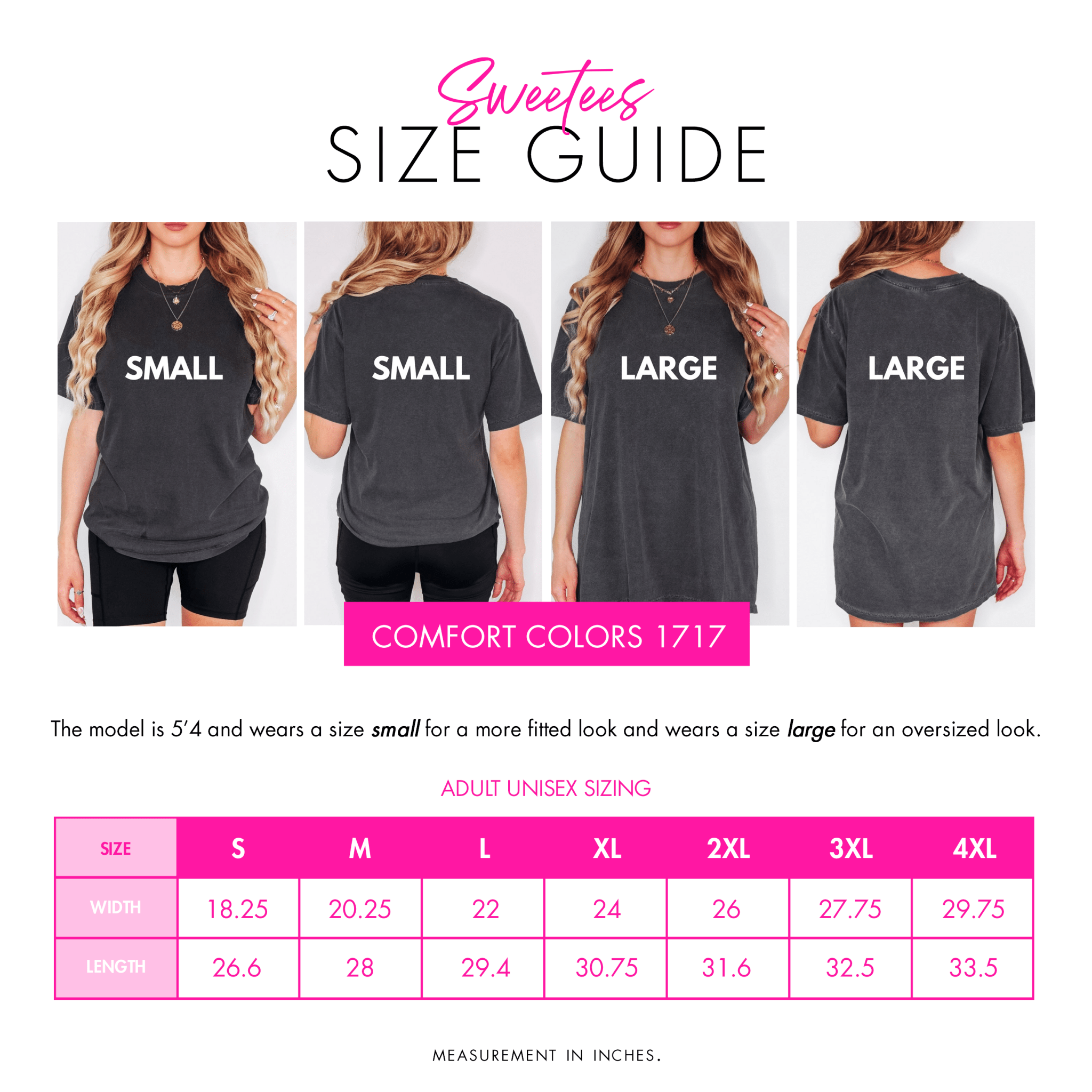 Size chart image for Choose Your Daddy graphic tee by Shop Karma Tees, showing measurements for comfortable fit.