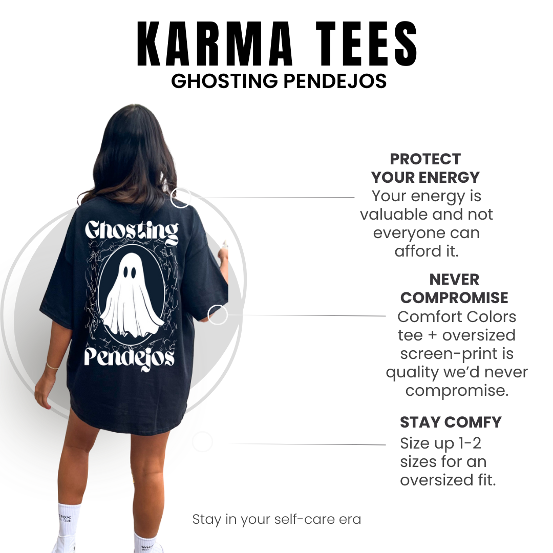 Ghosting Pendejos men's graphic tee from Shop Karma Tees, featuring bold text and casual fit, displayed on a plain background.