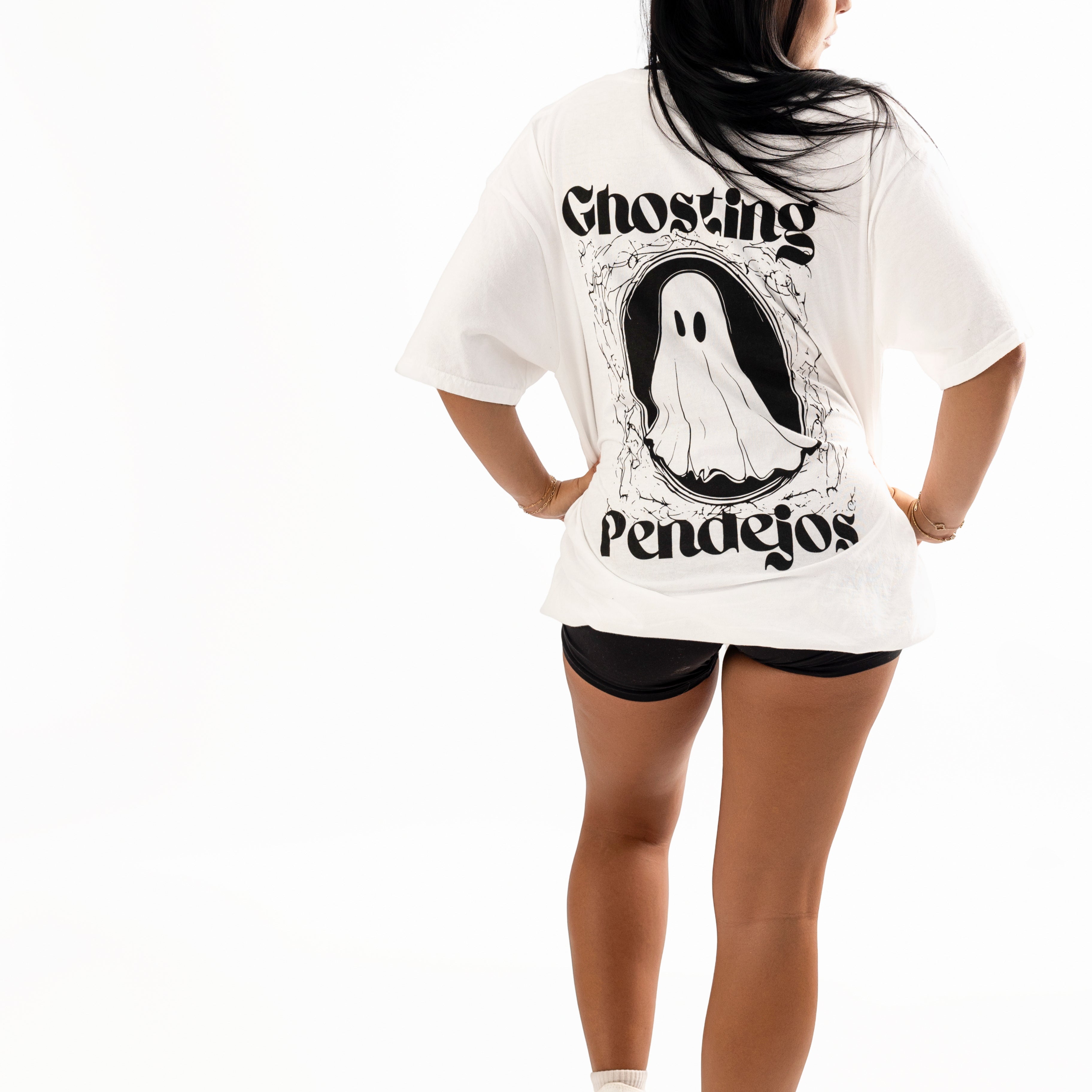 Men's Ghosting Pendejos graphic T-shirt by Shop Karma Tees featuring bold ghostly artwork on a casual tee.