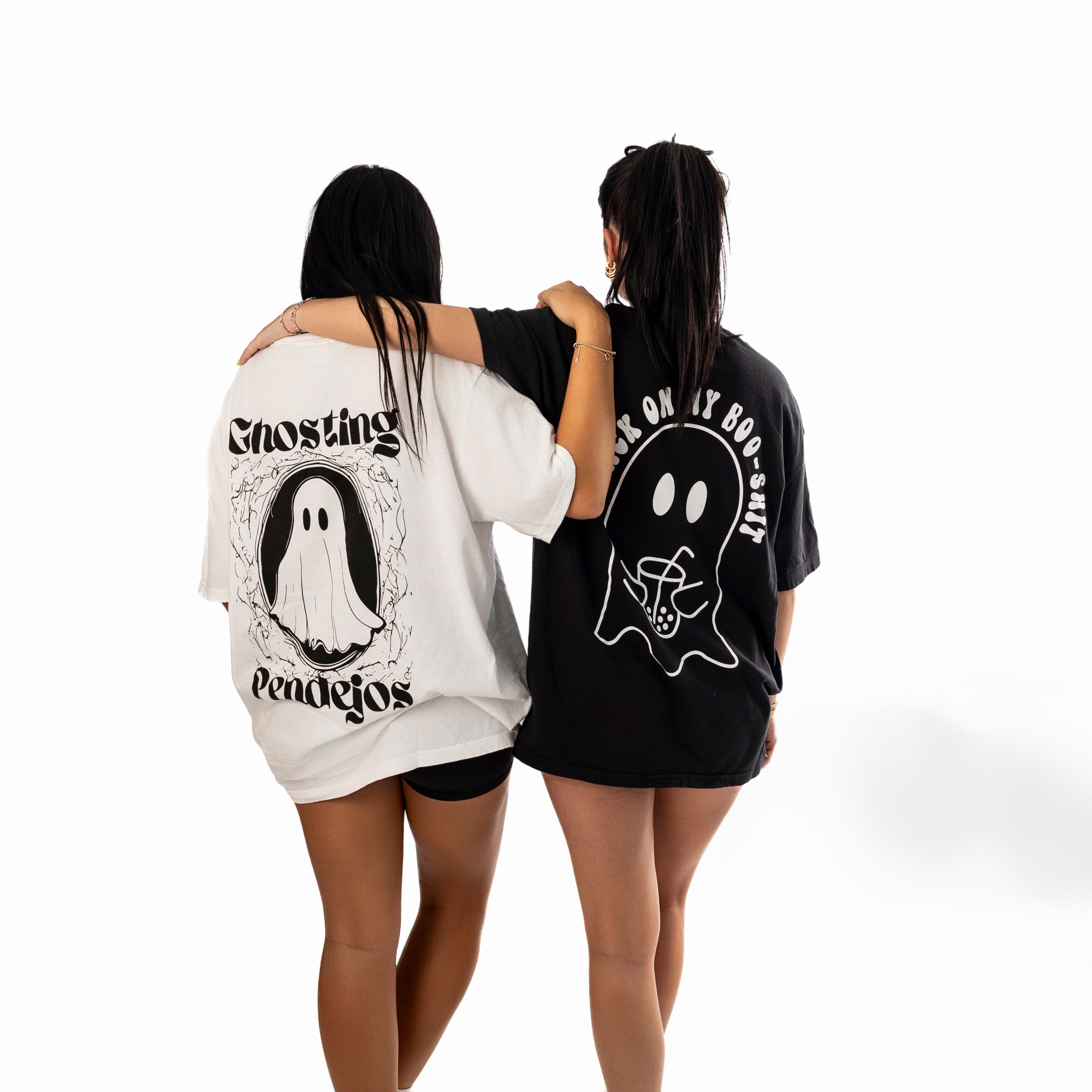 Men's Ghosting Pendejos graphic t-shirt by Shop Karma Tees featuring bold, humorous design on black fabric.